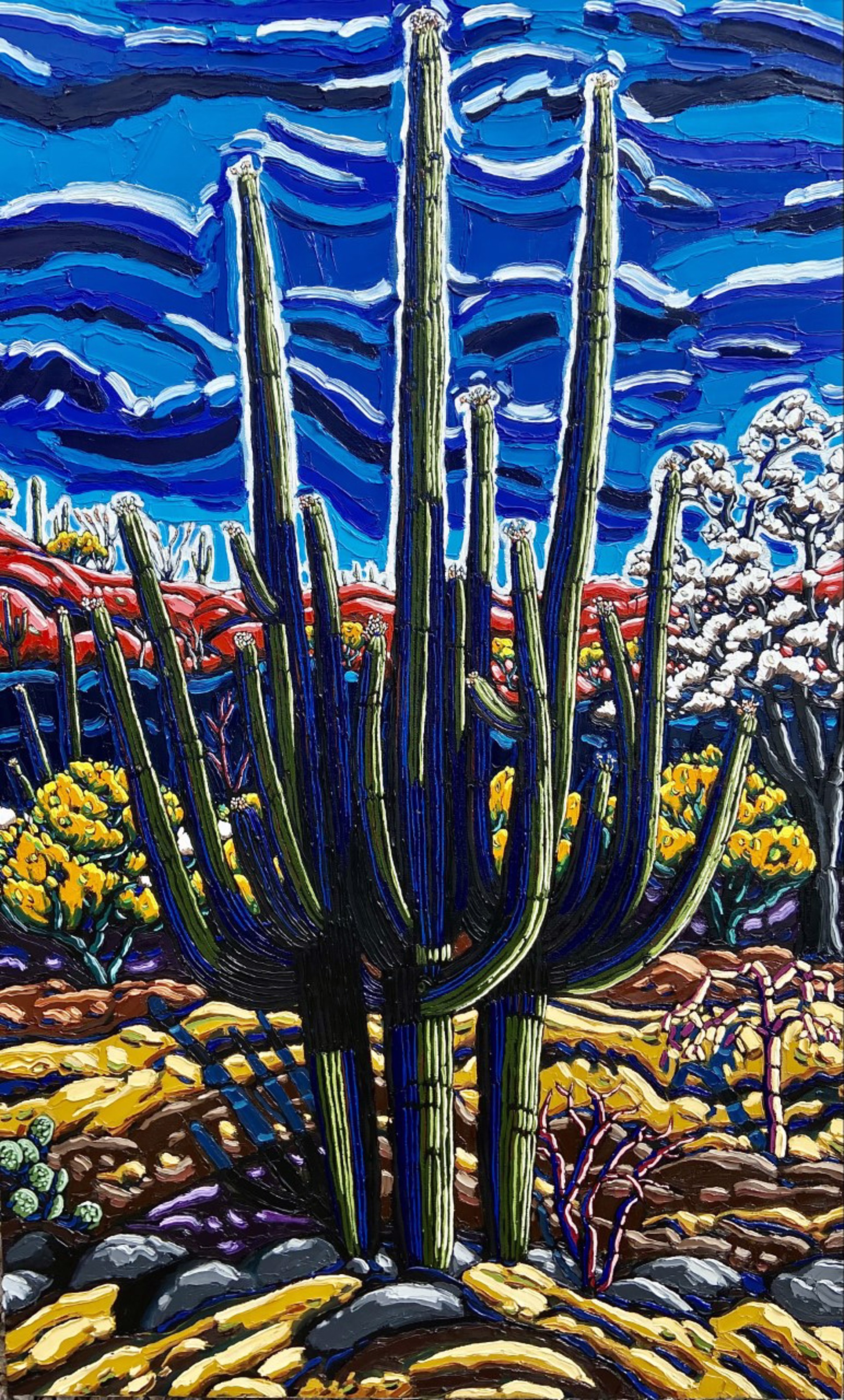 Triple Saguaro, Swirling Skies by Neil Myers