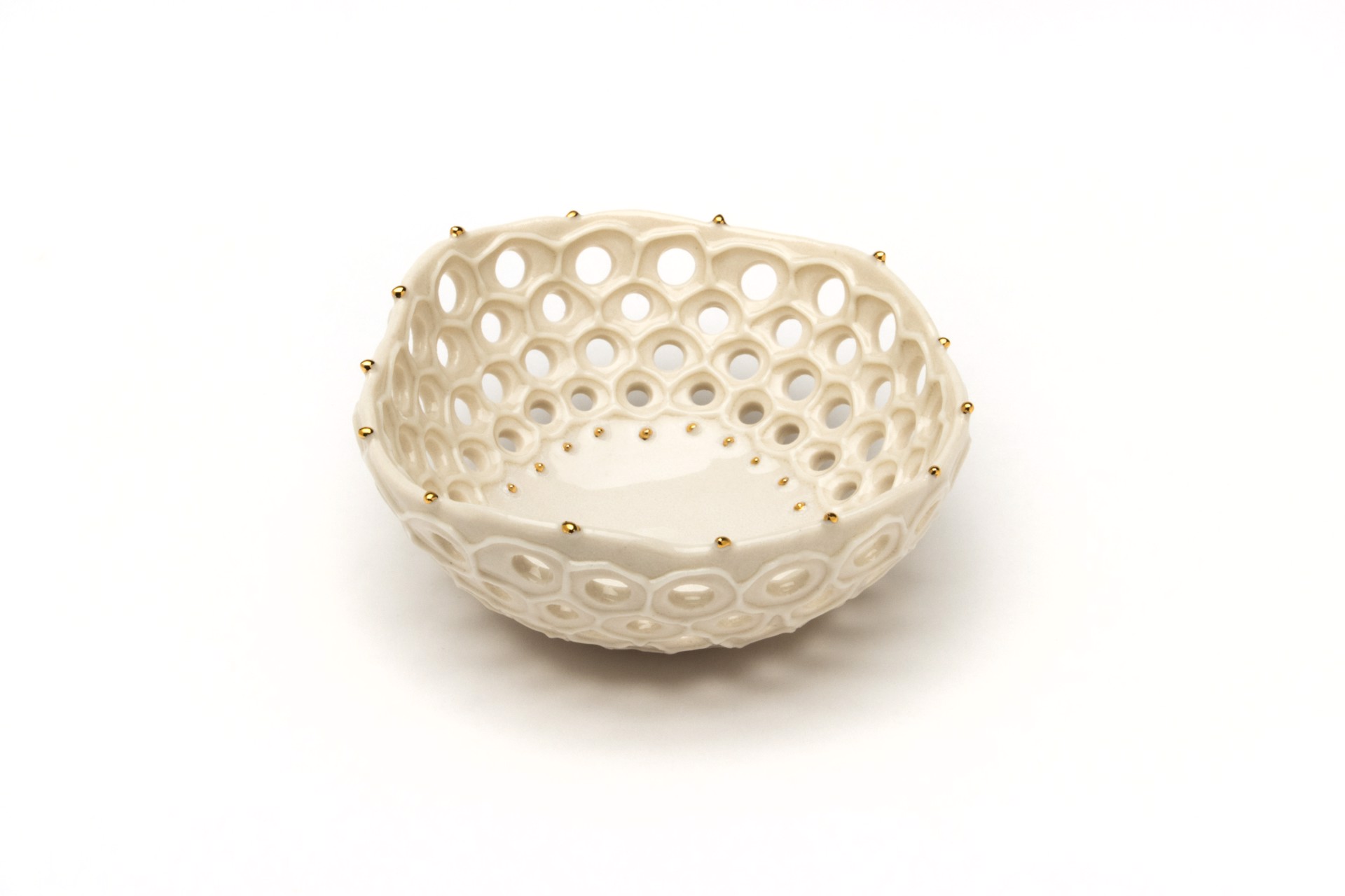 X-Small White & Gold Lacy Bowl by Maria Bruckman