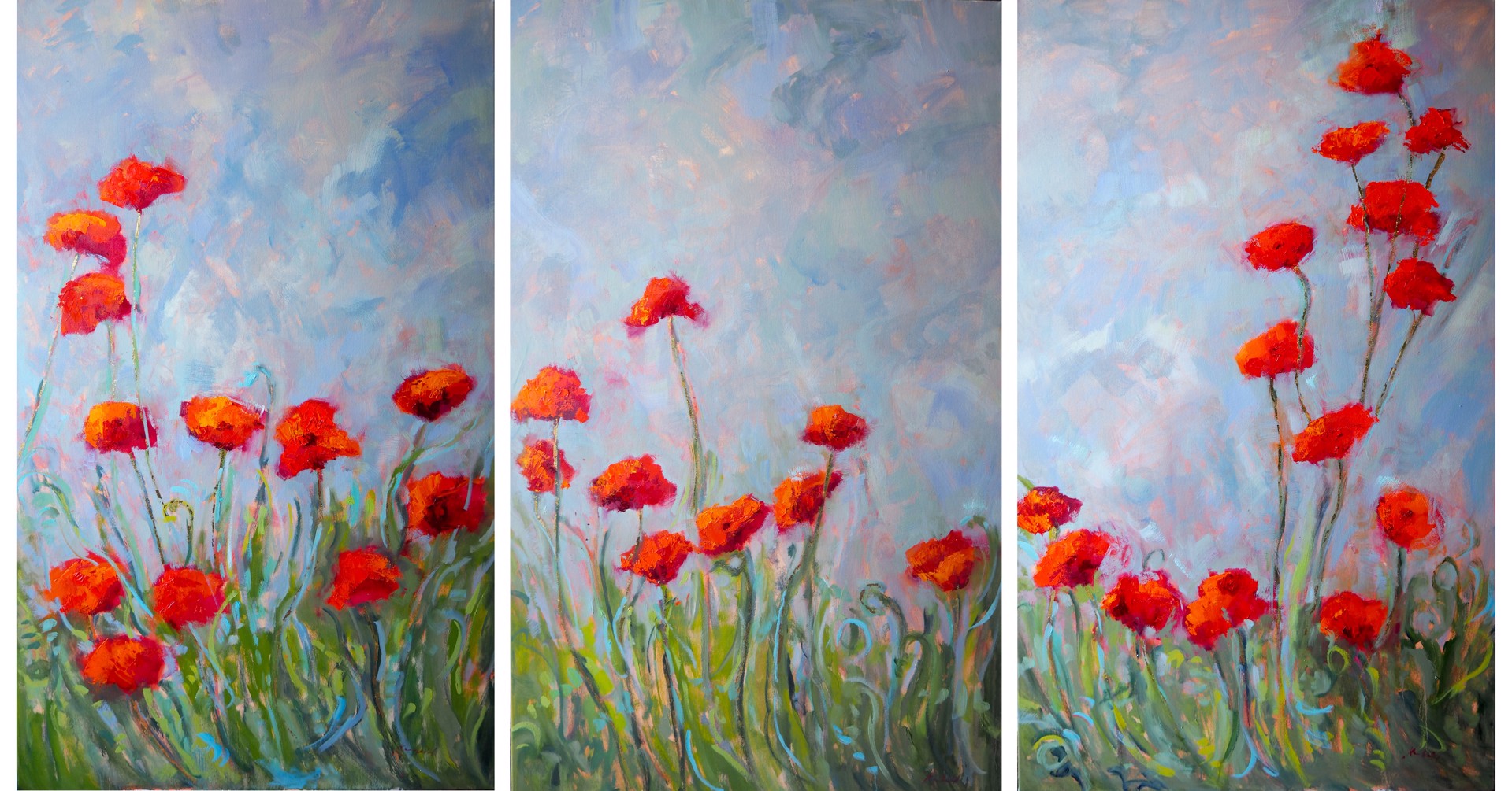 For the Love of Poppies (Triptych) by Karen Hewitt Hagan