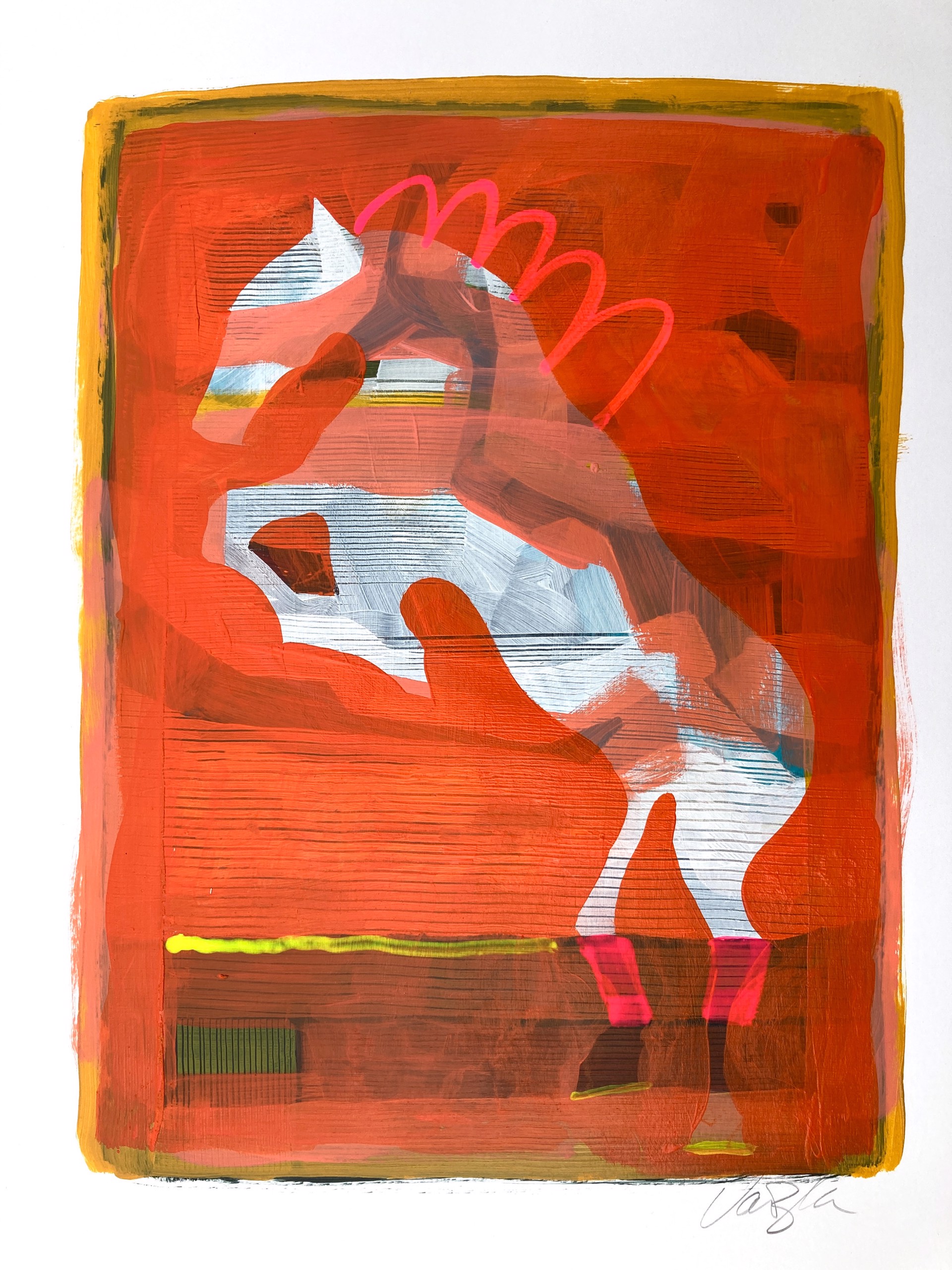 Rearing Horse with Pink Wraps by Rachael Van Dyke