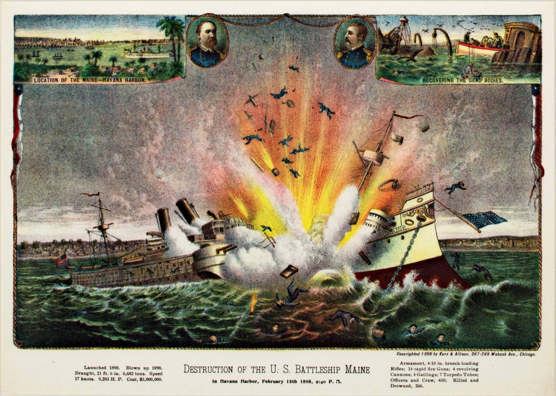 Destruction of the U.S. Battleship Maine in Havana Harbor by Kurz & Allison