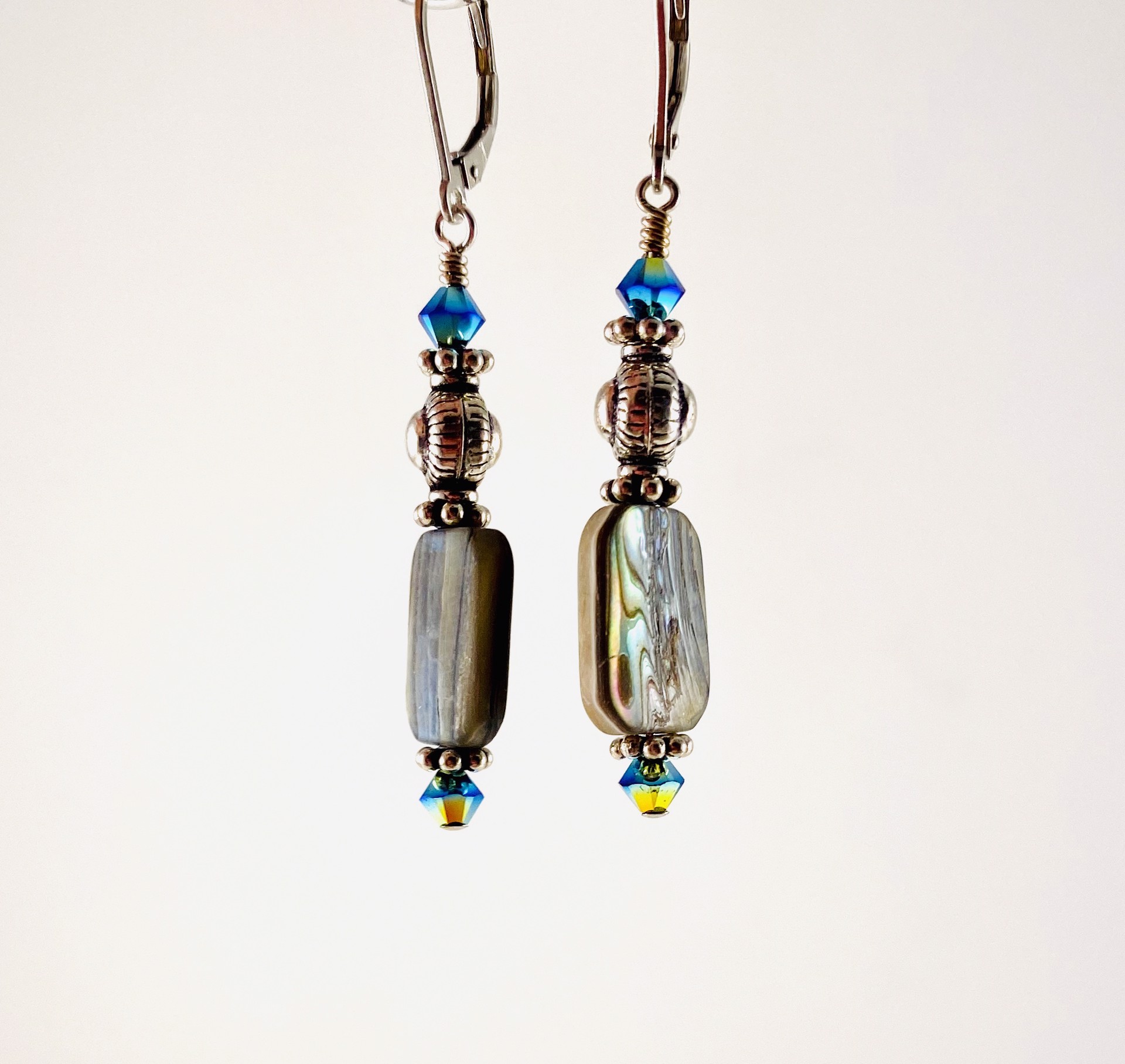 Abalone, Bali Silver Bead, Crystal Earrings E2 by Shoshannah Weinisch