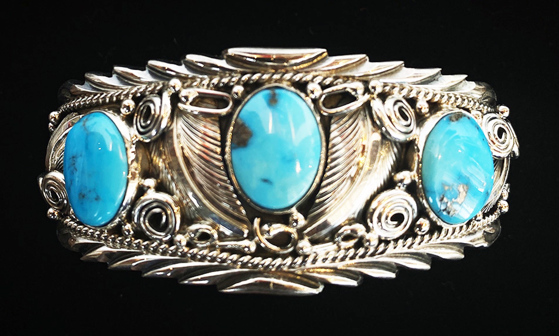Three Stone Turquoise Cuff by Artist Unknown