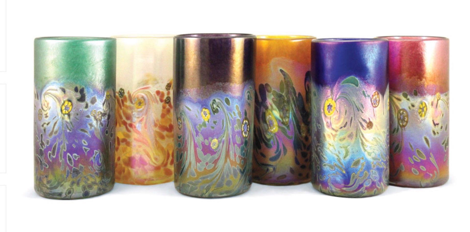 Monet Tall Tumblers Set of Six ~ Who needs wine charms when everyone can have their own color! Patterns and decoration will vary. by Ken Hanson & Ingrid Hanson