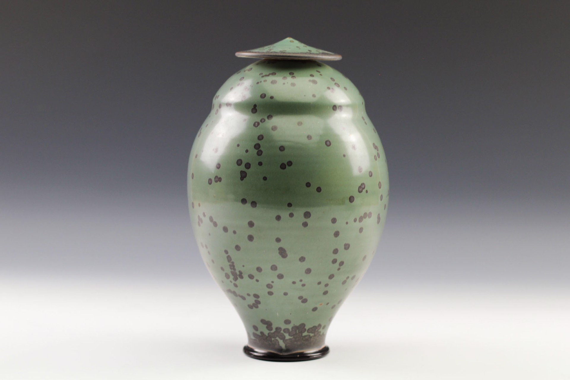 Green Crystal Tall Covered Jar by Charlie Olson