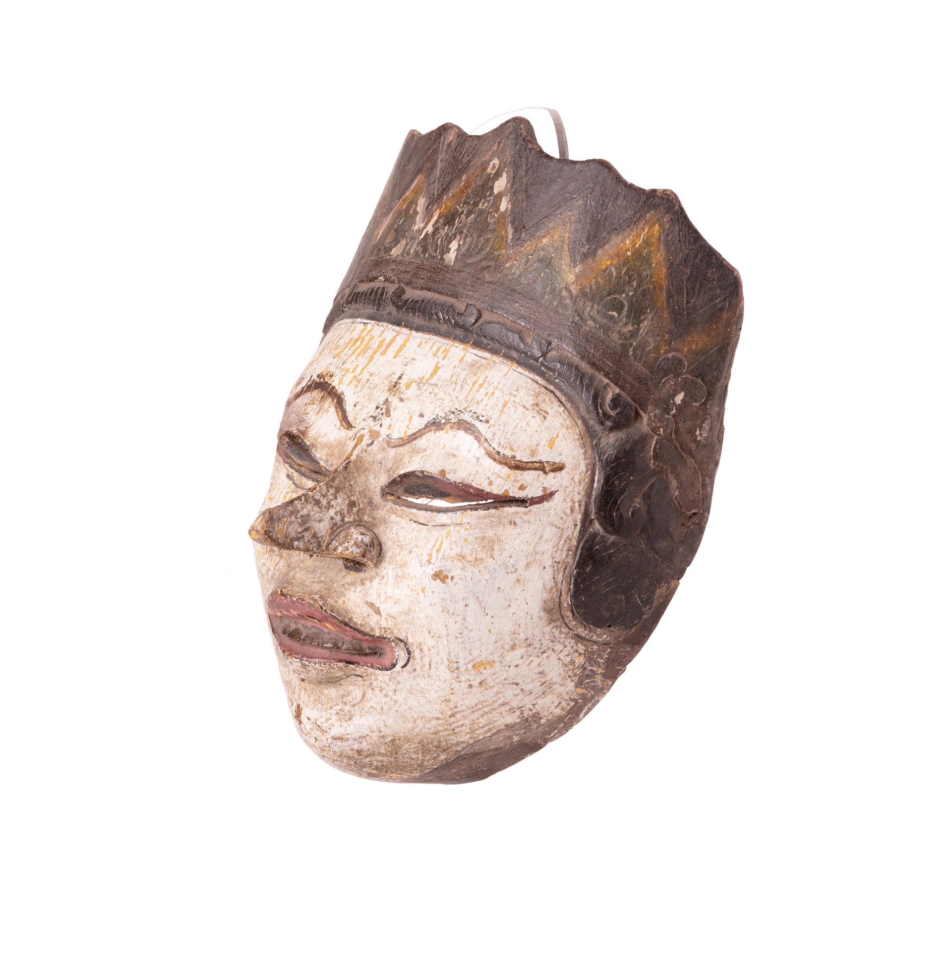 Mask, white face, slanted eyes (Nixon-type ski slope nose) by Indonesian