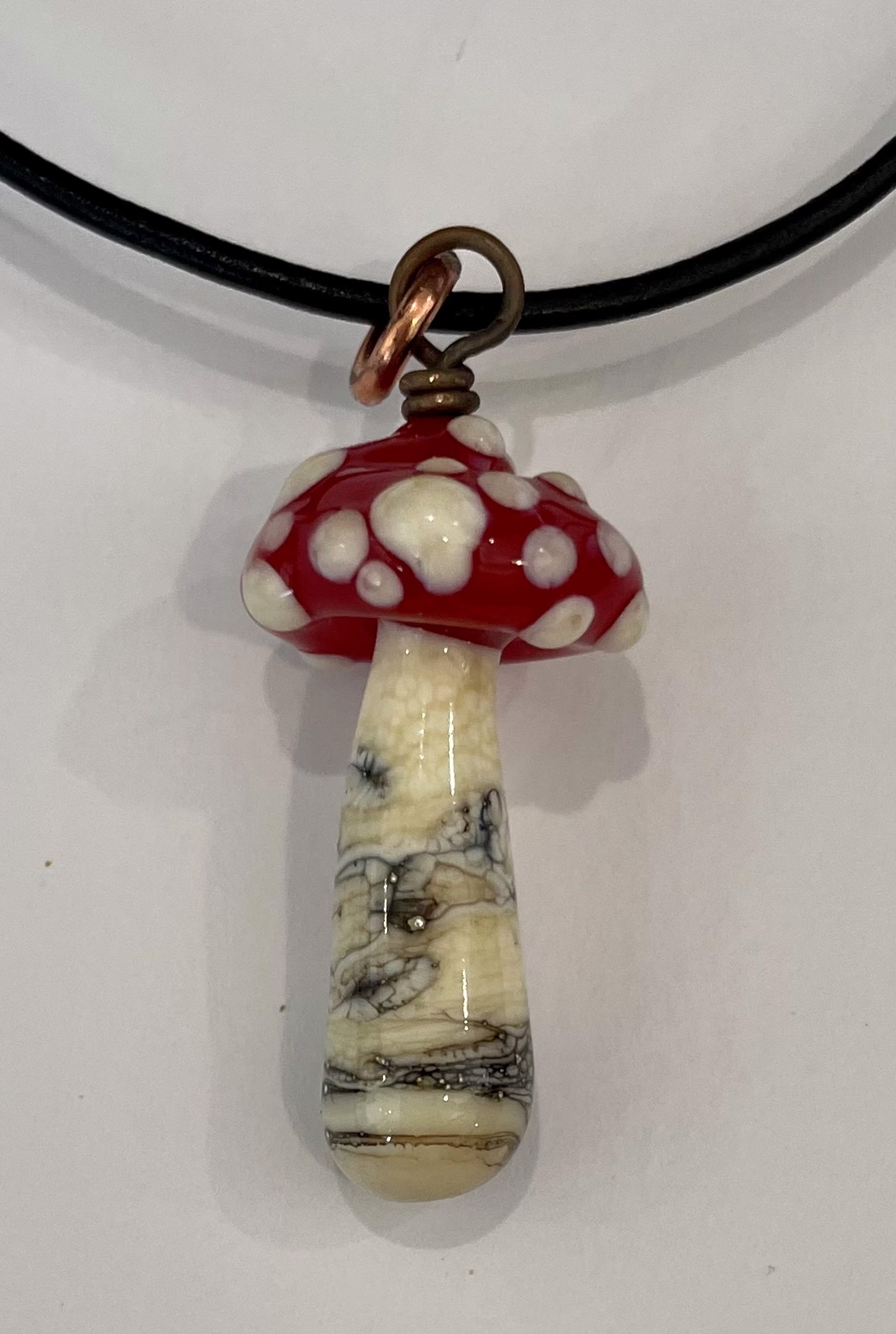 Red Dotted Mushroom Medium Necklace by Emelie Hebert