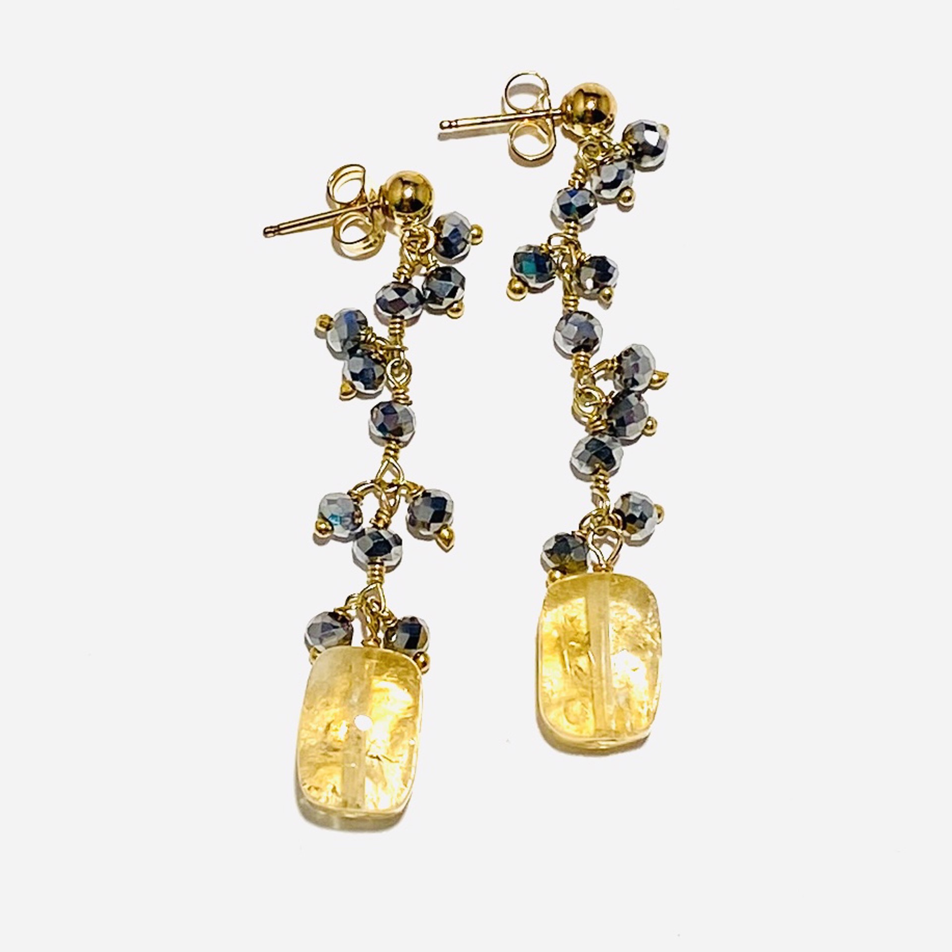 Rectangle Citrine, Faceted Pyrite GF Post Earrings LR23-03 by Legare Riano