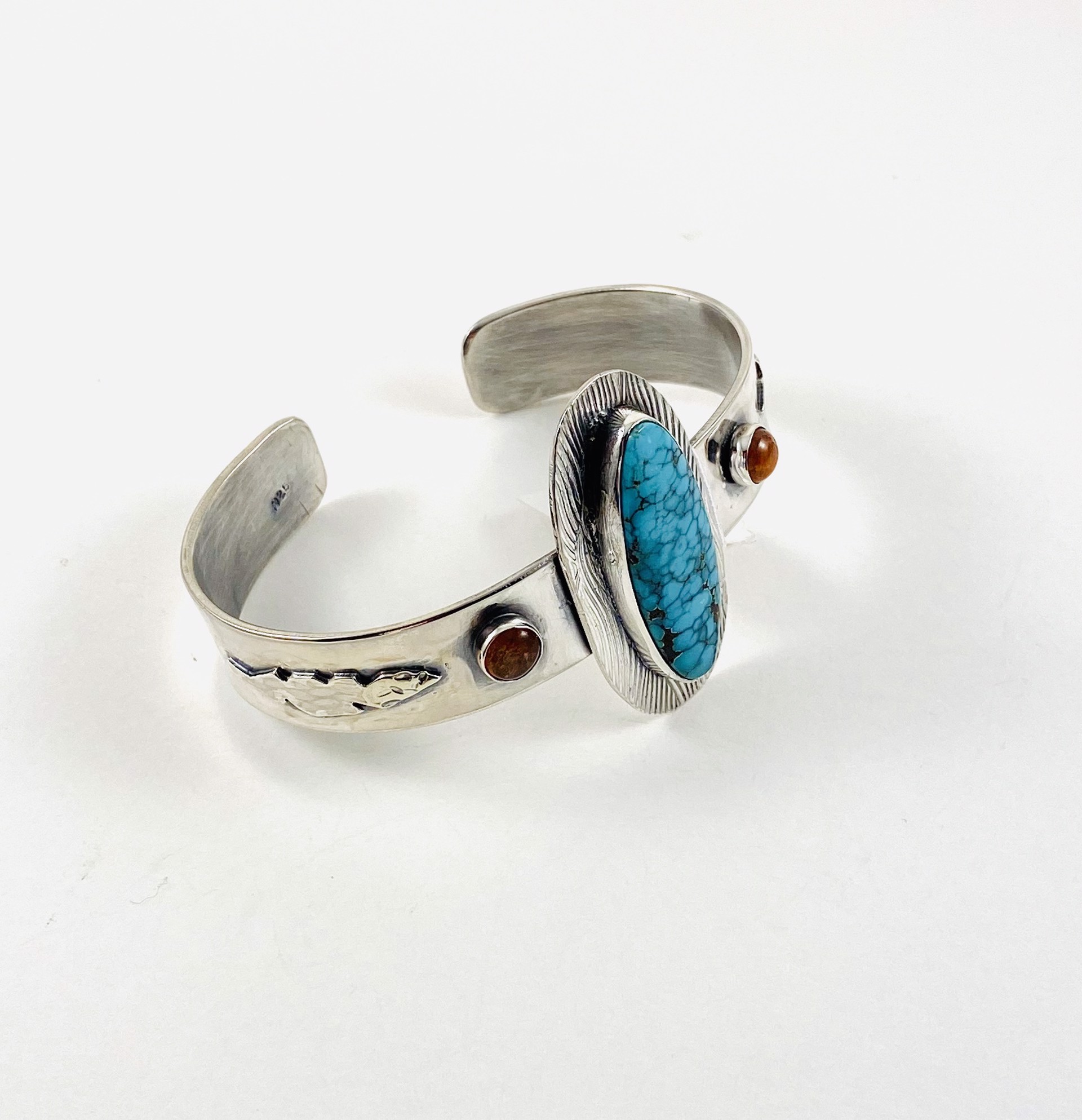 Turquoise and Sunstone Cuff Bracelet by Anne Bivens