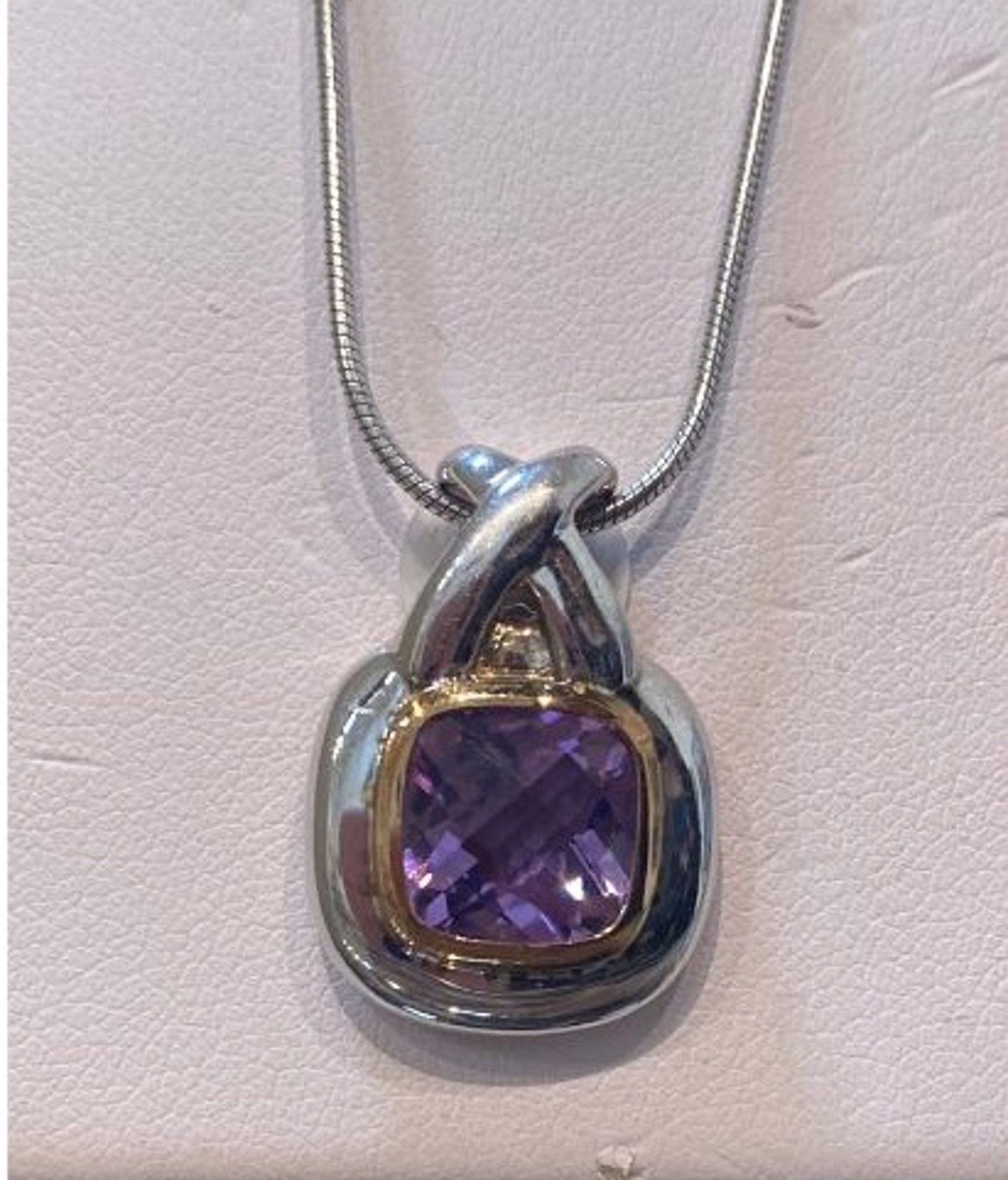 Pendant - XO Amethyst Sterling Silver with 14KT Gold Surround by Joryel Vera
