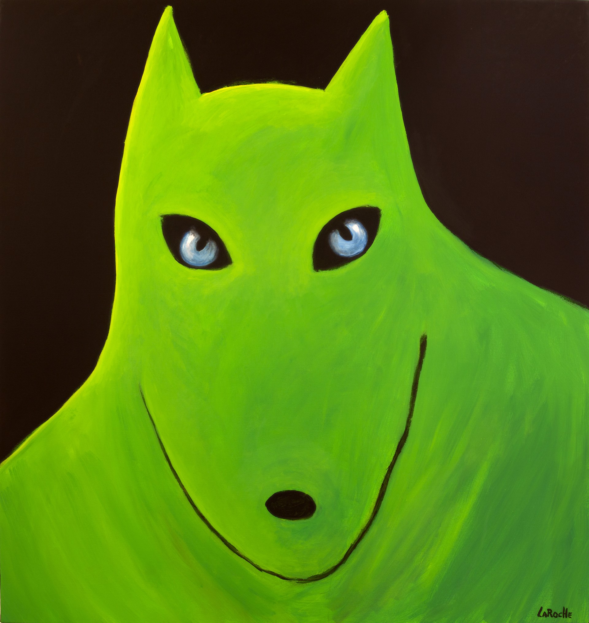 Wild Green Wolf - Giclee Print on Canvas 30x30in $2700 -  Giclee Print on Canvas 40x40in $3950 by Carole LaRoche