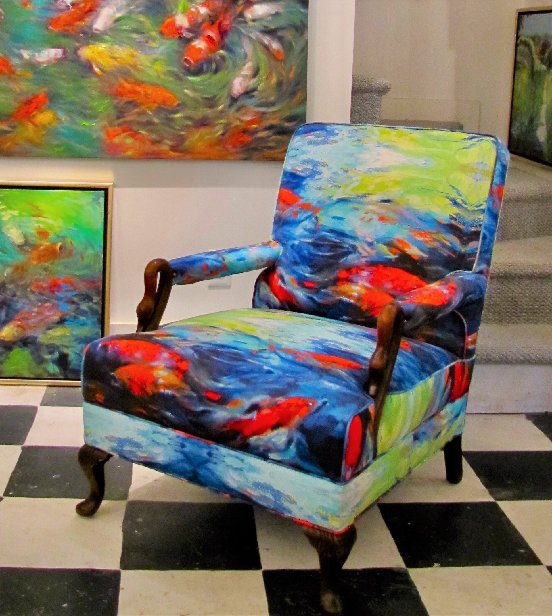 Koi Party Art Chair By Sally Sutton by Sally Sutton