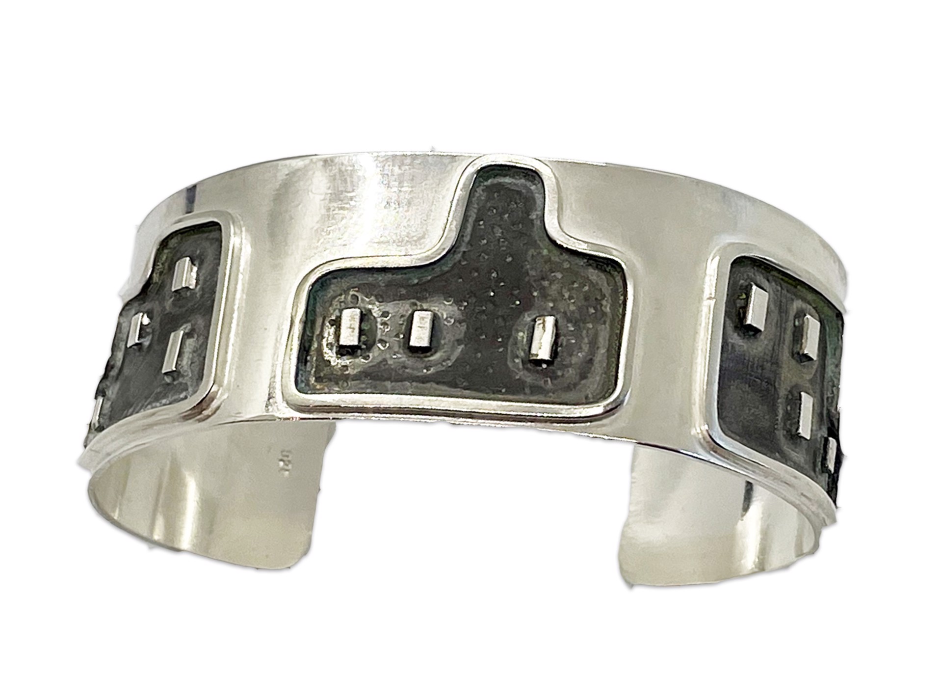 Sterling Silver Cuff Bracelet with Oxidized Adobe Houses by Leslie Eggers