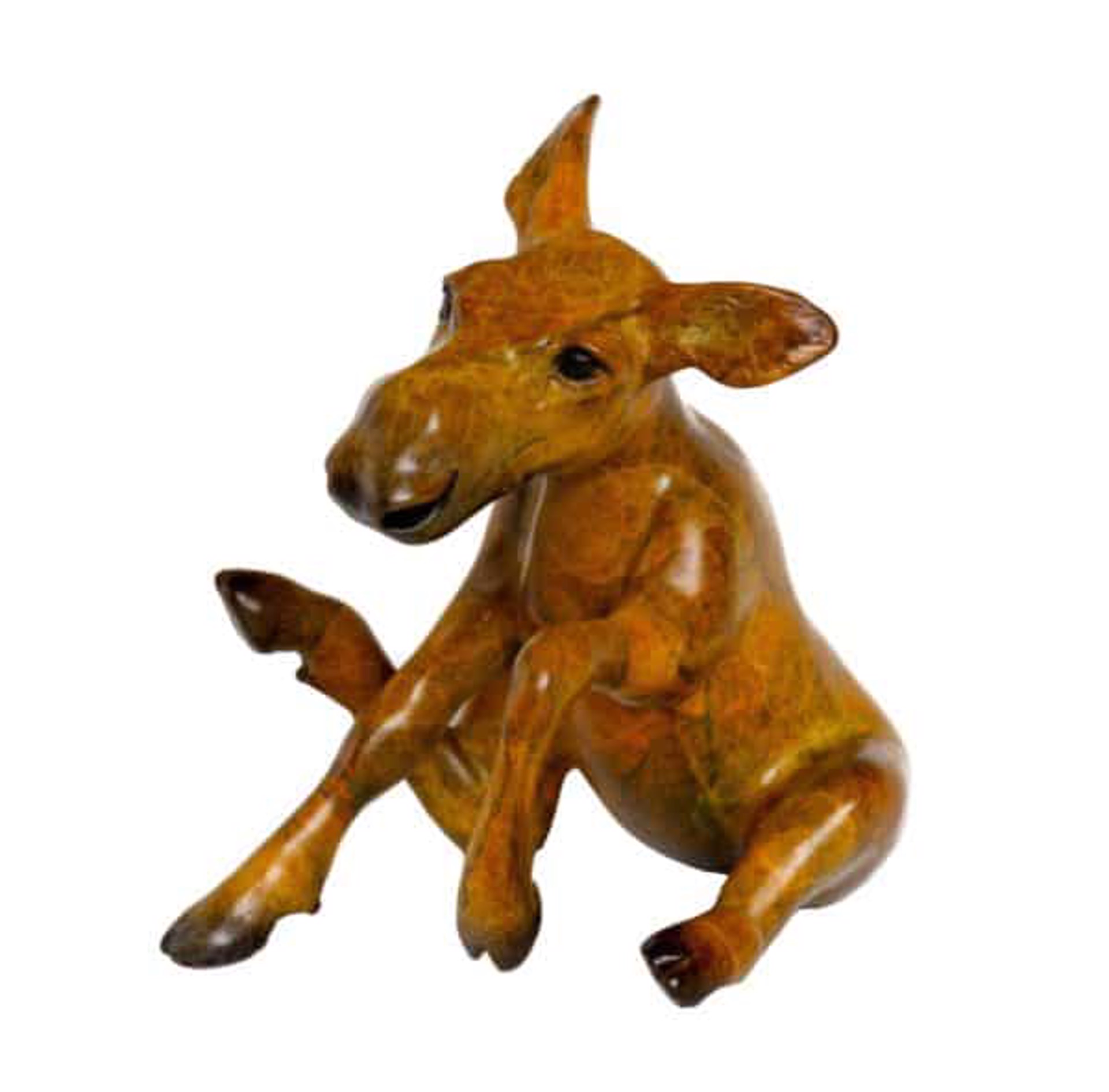 A Bronze Baby Moose Calf Sitting With A Glossy Contemporary Patina, By Alison Caswell 