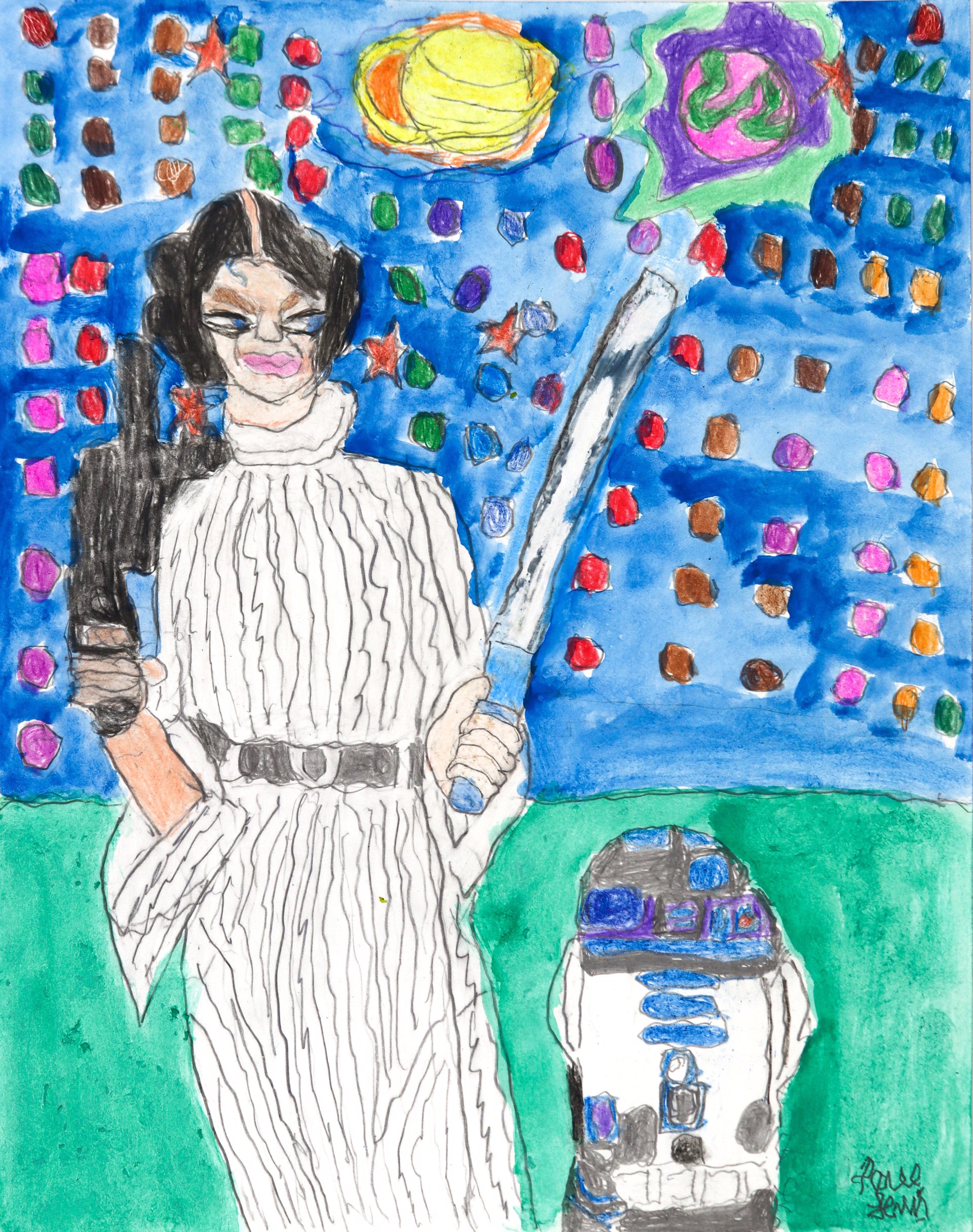 Princess Leia with Gun & Lightsaber & R2D2  by Paul Lewis