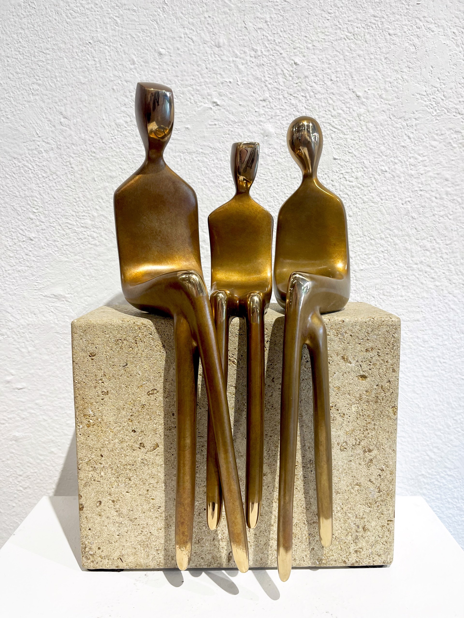 Family of Three 14.5 " Mounted on Gray Shell Stone by YENNY COCQ