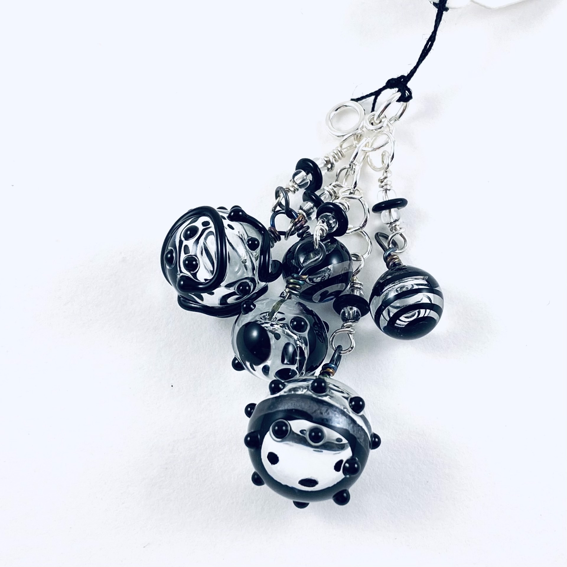 Clear and Black Bubble Beads Drop Charm LS21-31 by Linda Sacra