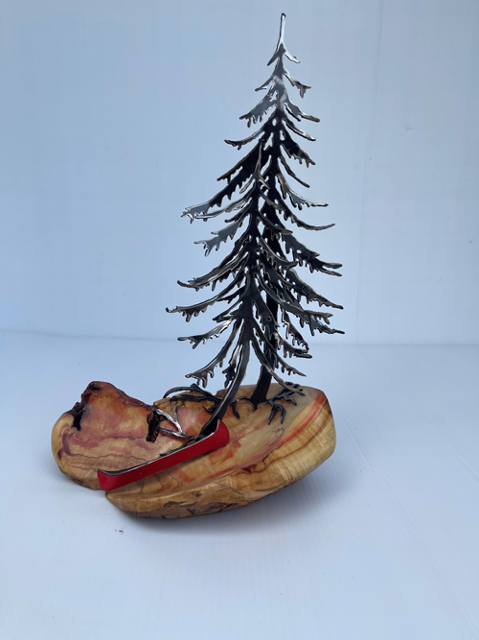Jack Pines with Red Canoe on Manitoba Maple by Cathy Mark