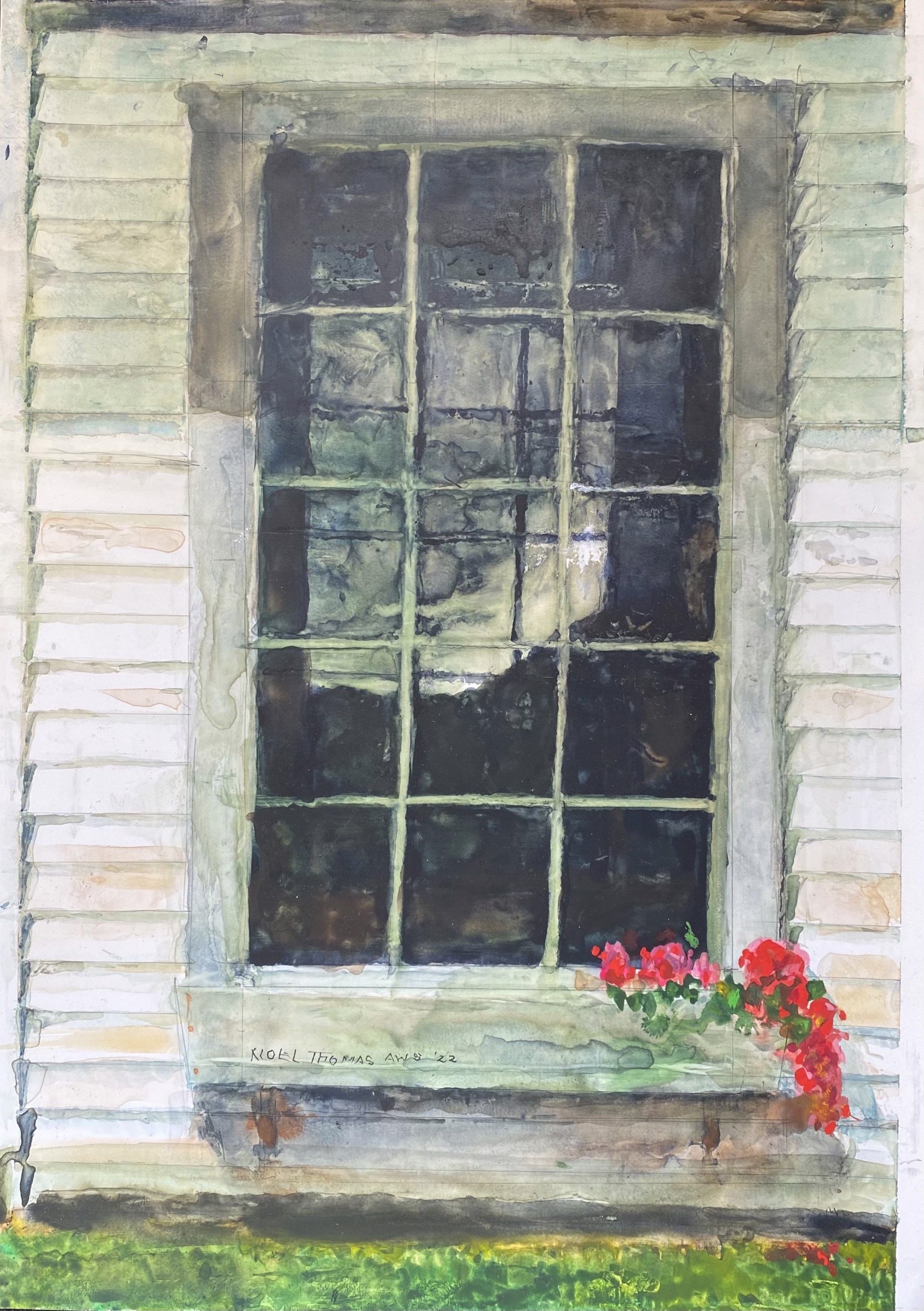 Window with Red Geraniums by Noel Thomas