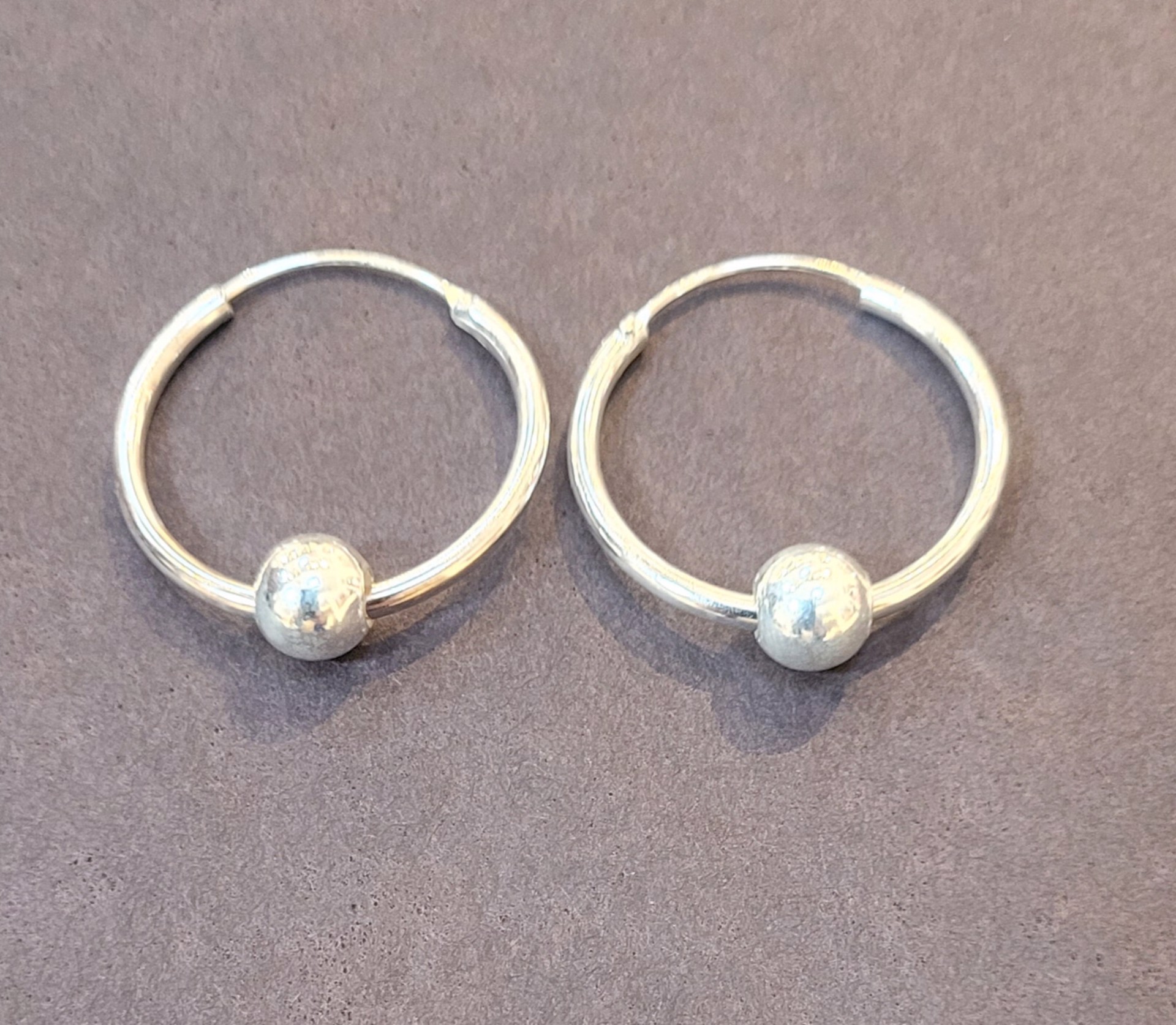 Earrings -  20 mm Hoop with 6mm Bead in Sterling Silver by Indigo Desert Ranch - Jewelry