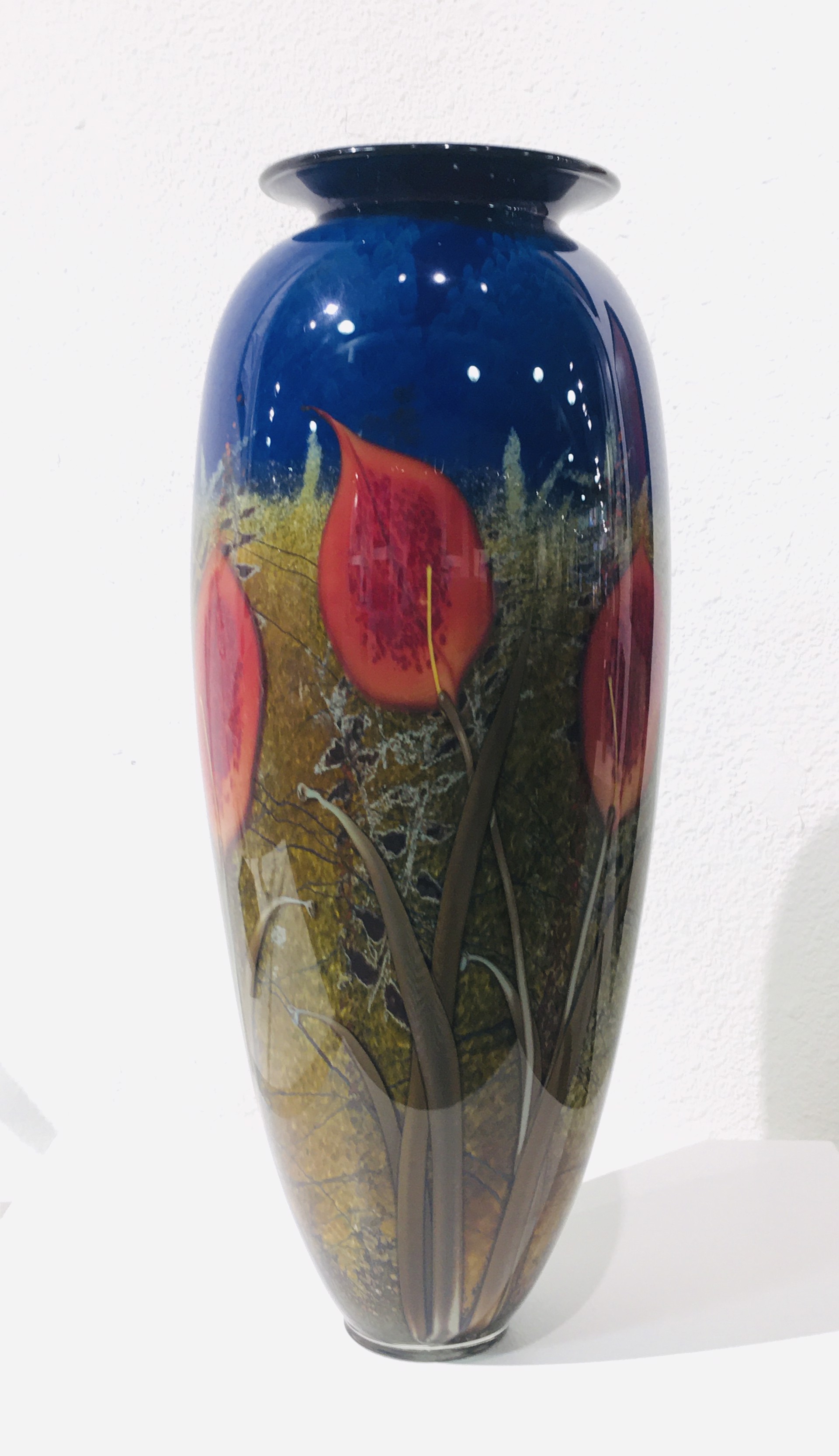 Red Lily on Blue Meadow Vase by RICHARD SATAVA