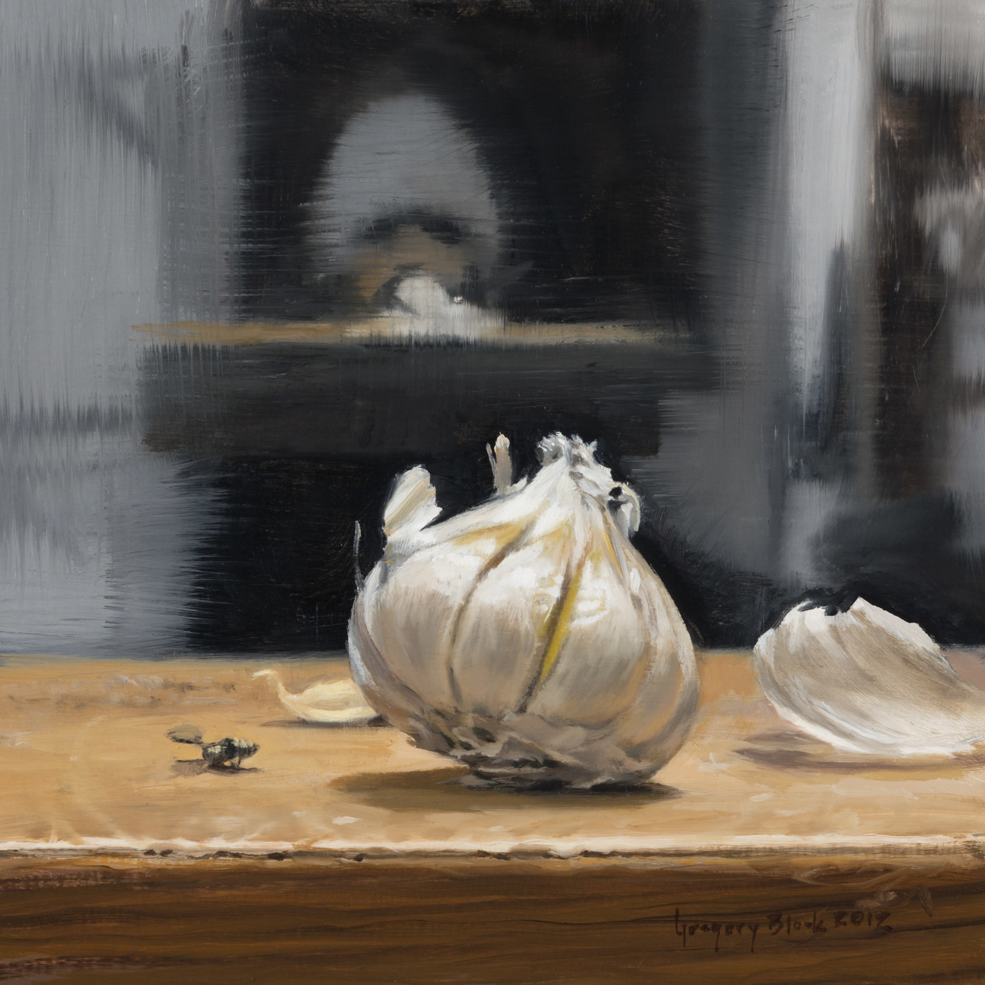 Garlic and Self Portrait in Gray Hat by Gregory Block