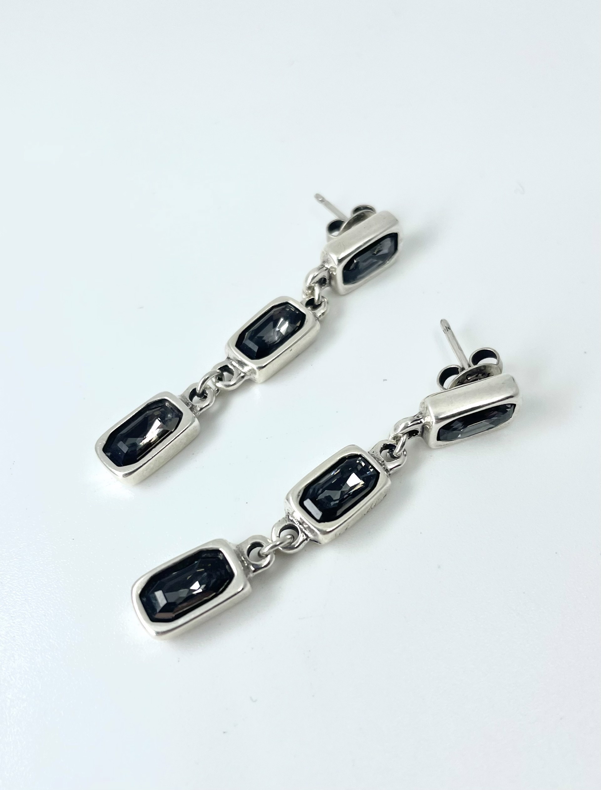 9298 Asceplius Rectangle Crystal Triple Drop Earrings by UNO DE 50