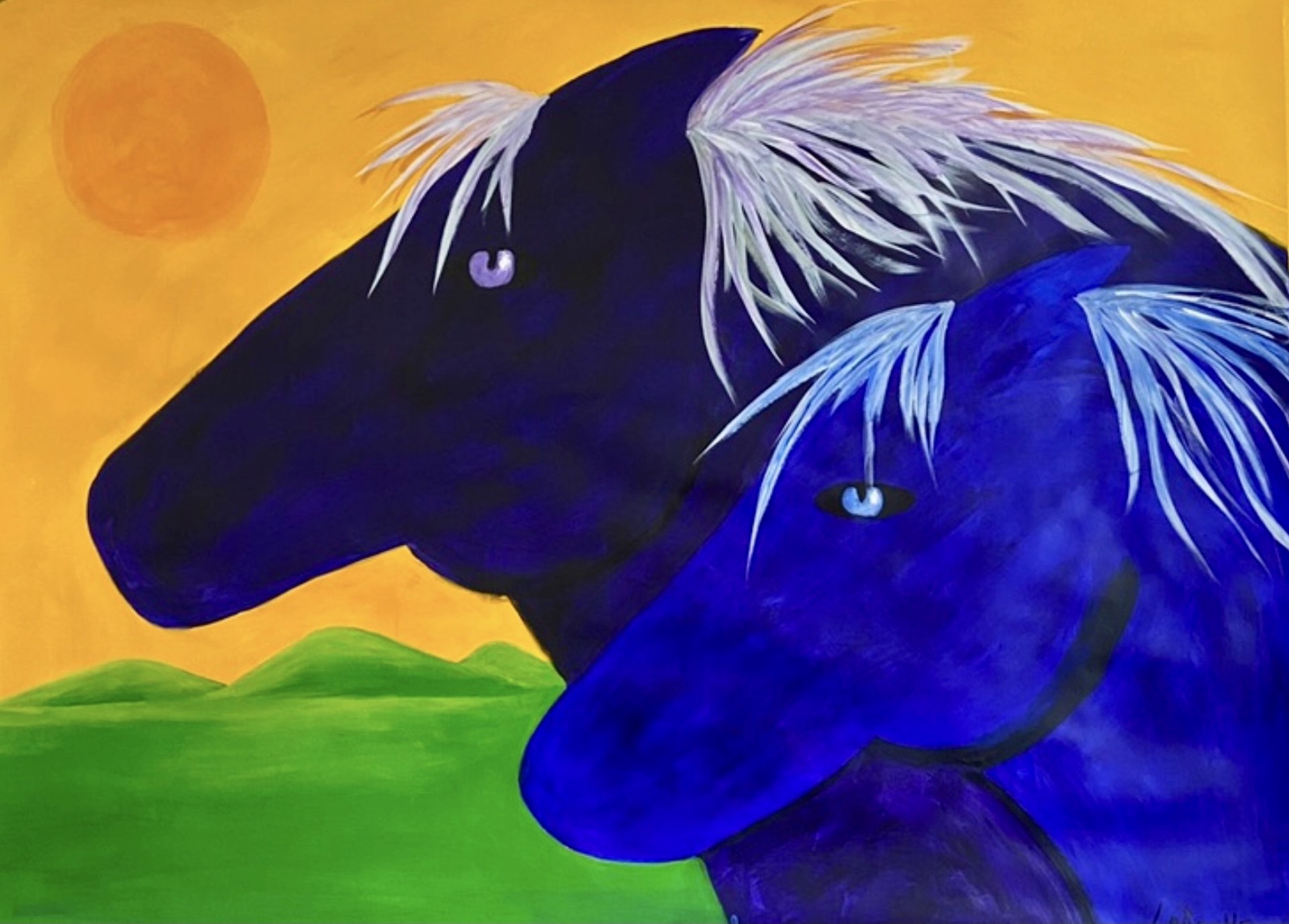 Orange Sky/Blue Horses by Carole LaRoche