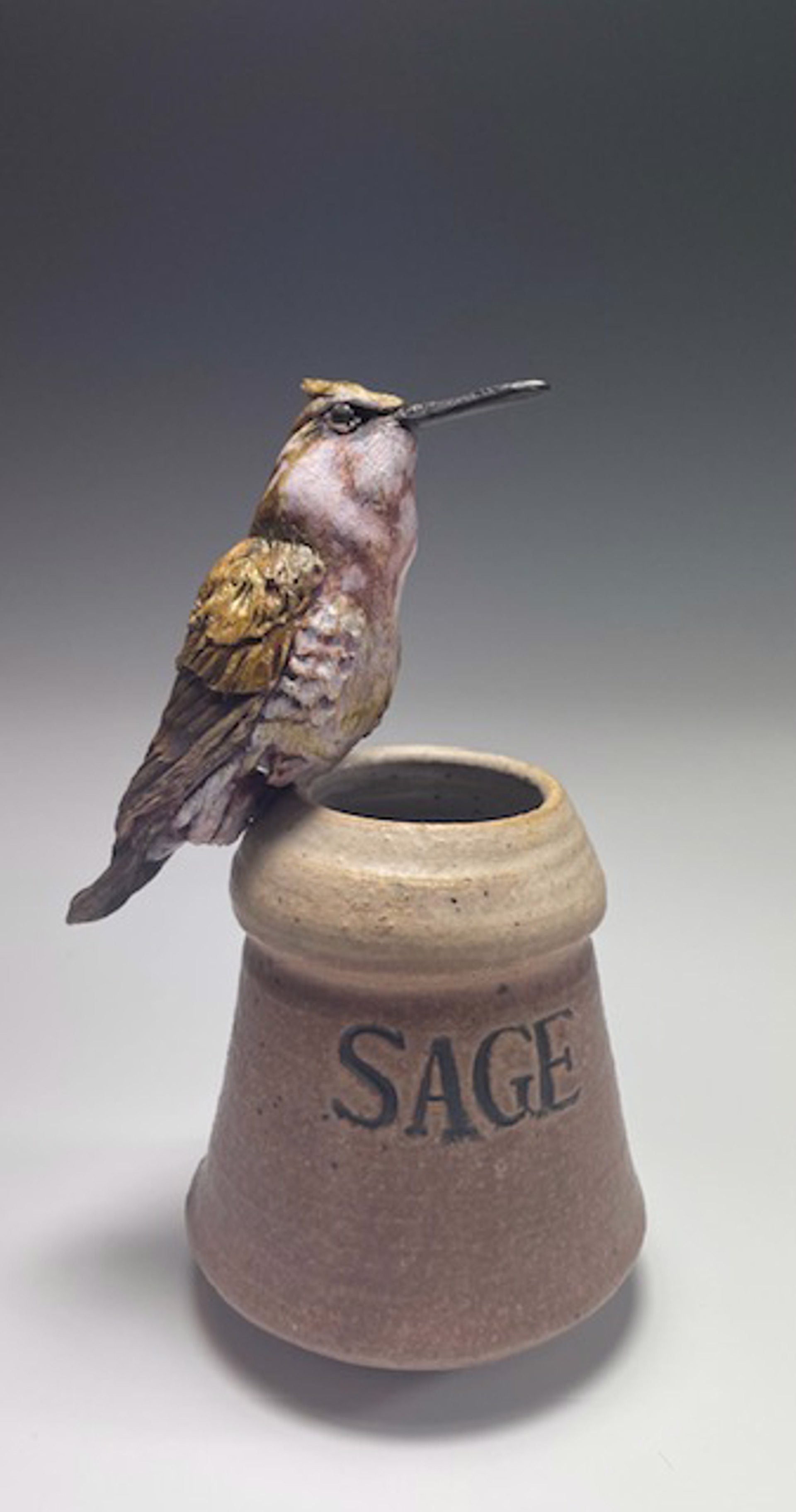 Hummingbird on/in Vintage Spice Jars by Deana Bada Maloney