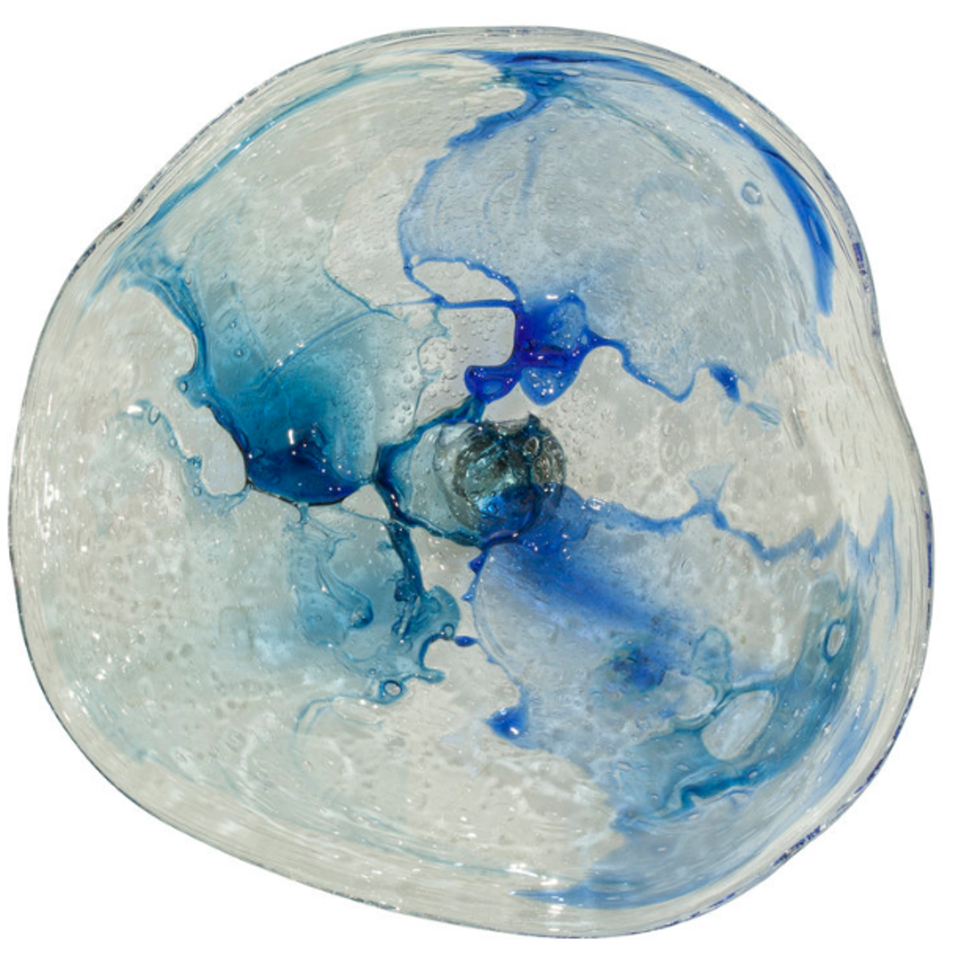 Large Watercolor Aqua, Blue, Gray Wall Plate - 7535BIR by V Handblown Glass