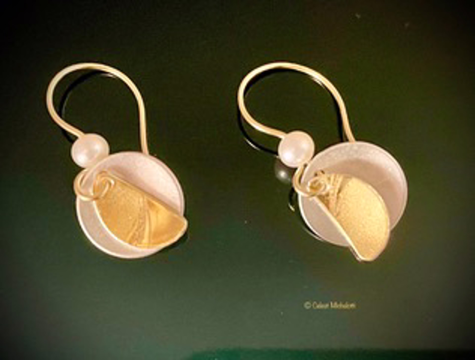 Luna Half Moon Earrings with White Pearls by Celest Michelotti