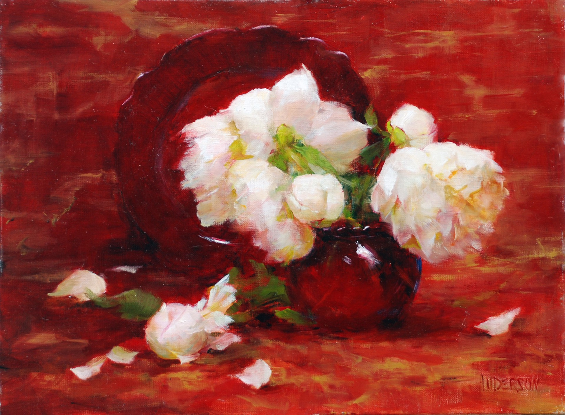 Peonies in Ruby Glass by Kathy Anderson