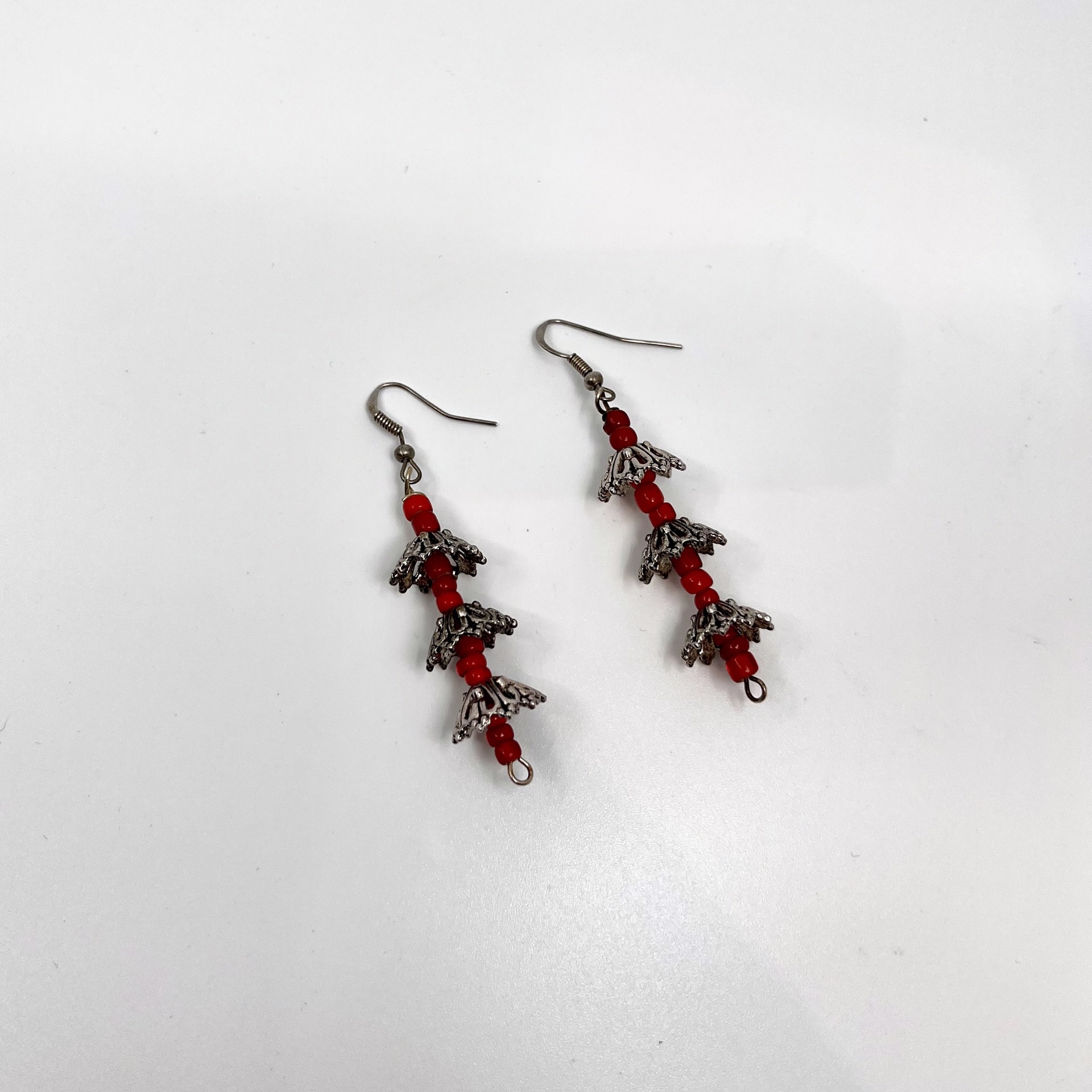 2984 Red Glass & Silver Earrings by Gina Caruso