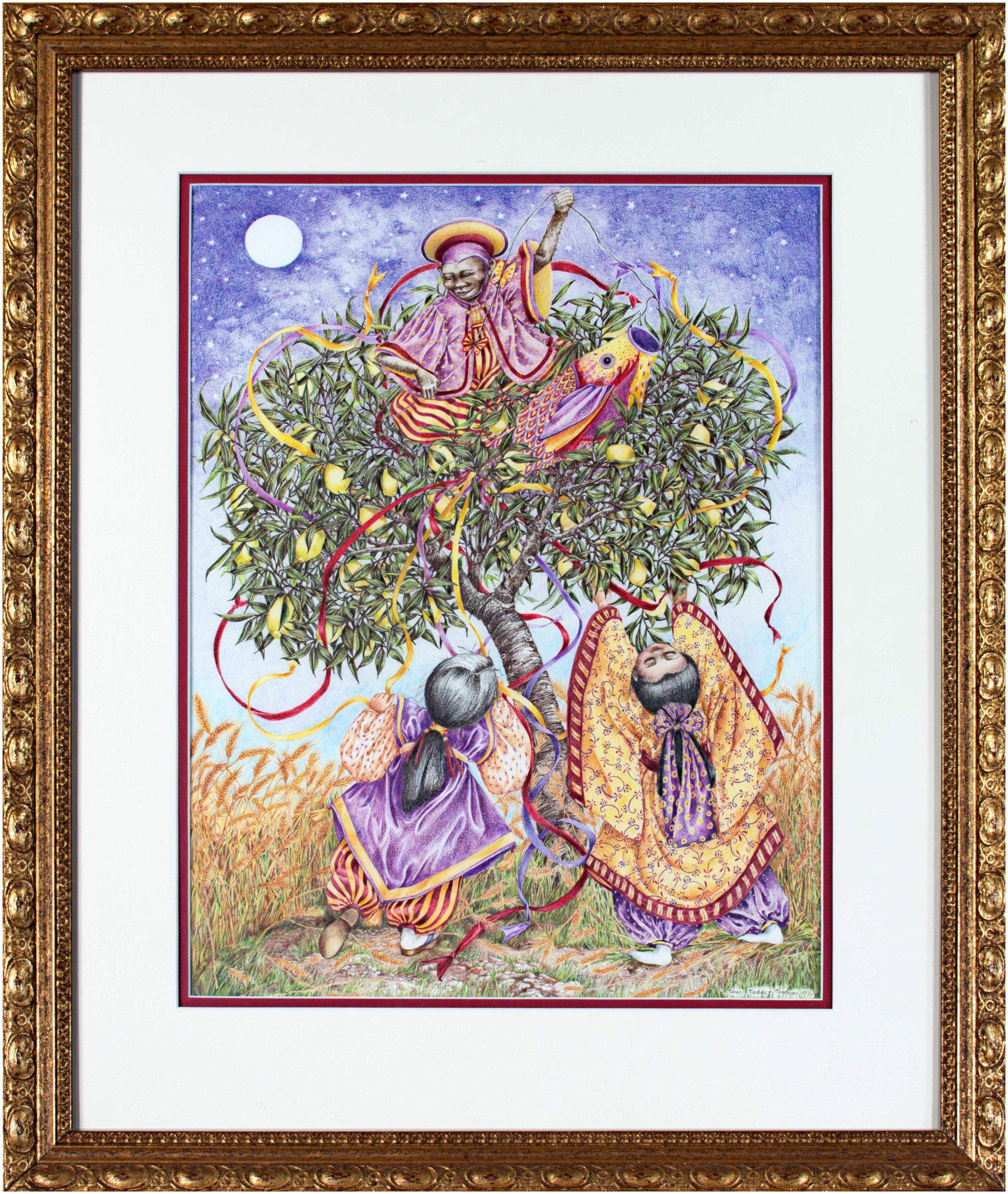Harvest Monkey in Tree with Koi & Children Below by Karin Krohne Kaufman