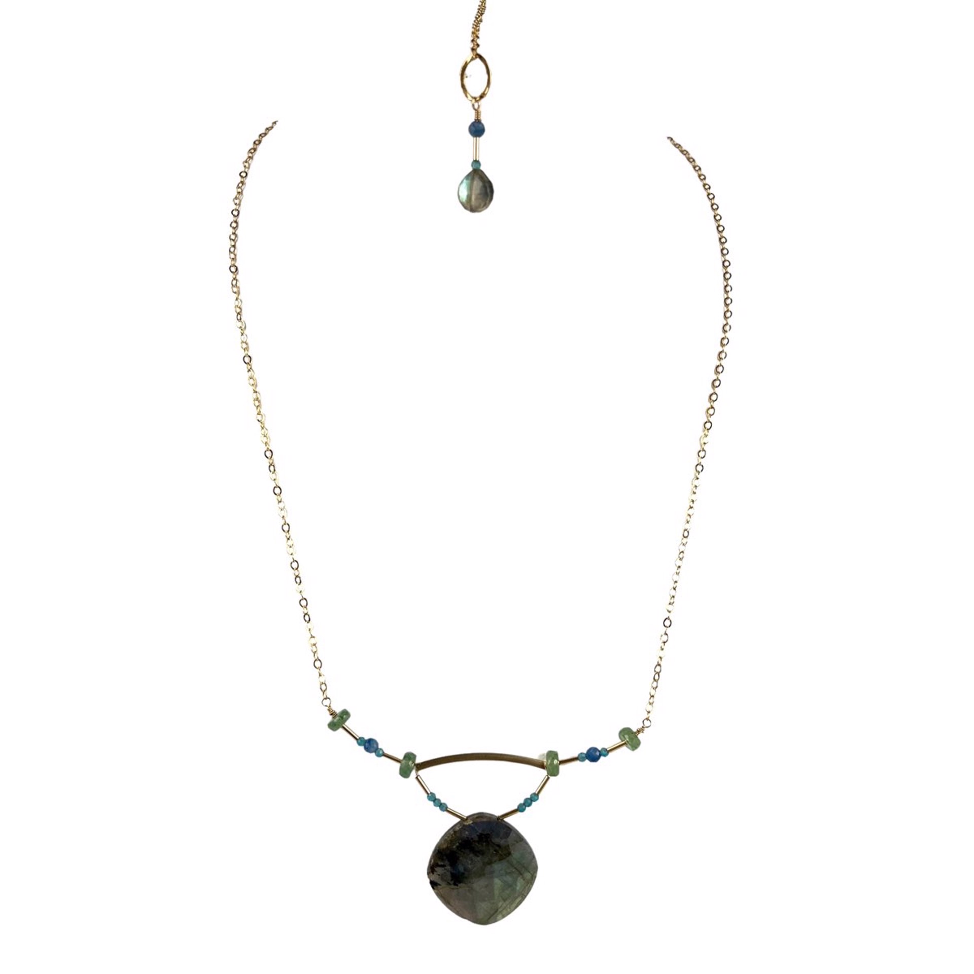 Labradorite, Kyanite, & Apatite Suspended Bar 14K GF Necklace with Infinity Pendant by Lisa Kelley