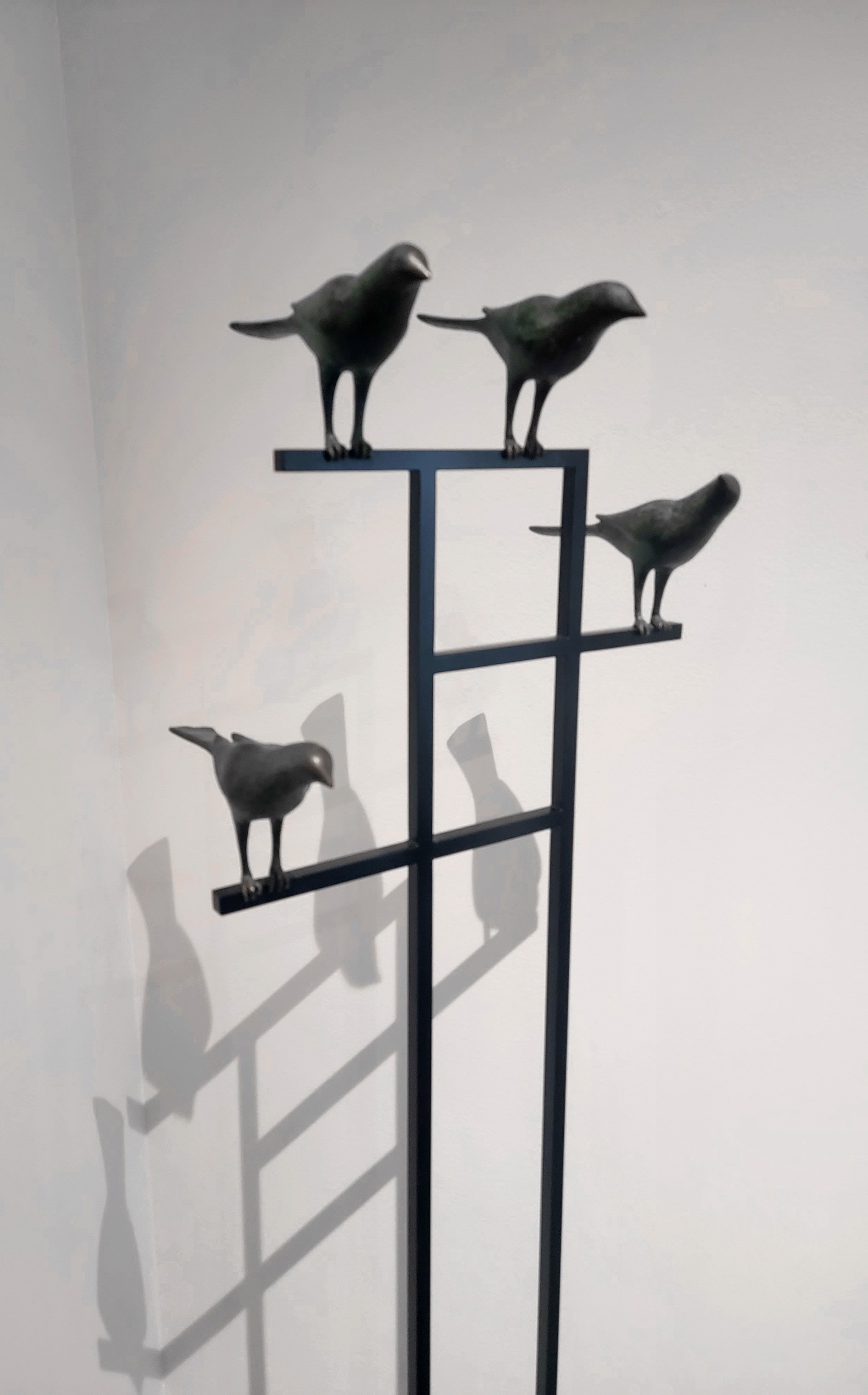 Four Birds on Steel Branch by Gwynn Murrill