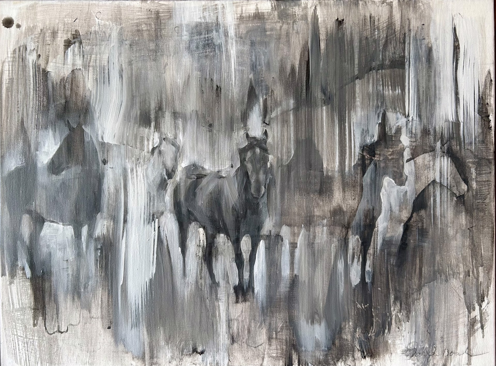 Original Acrylic Painting By Taryn Boals Featuring A Herd Of Elk In Shadows And Overlays In Black And White