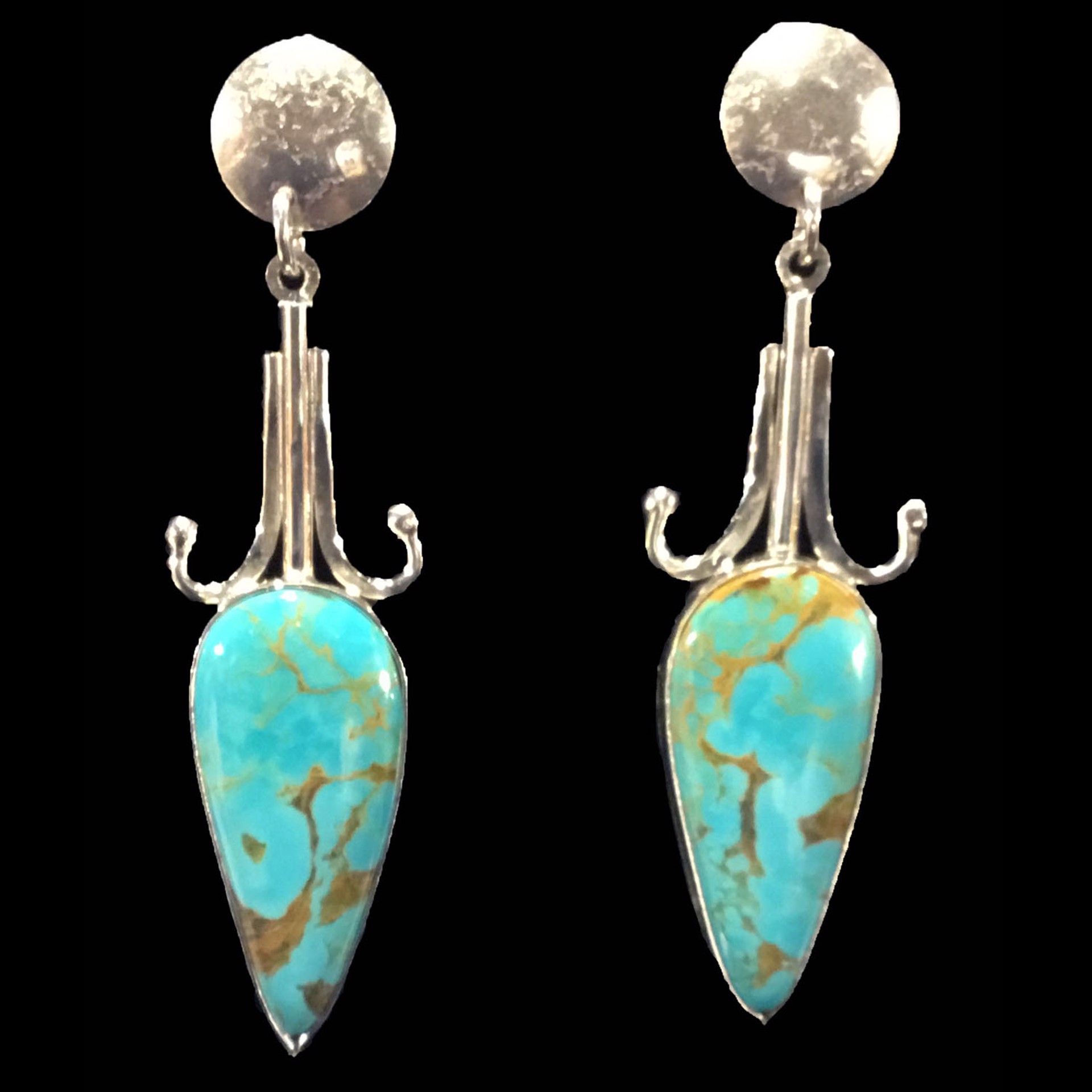 Turquoise Inverted Tears Earrings by Michael Redhawk