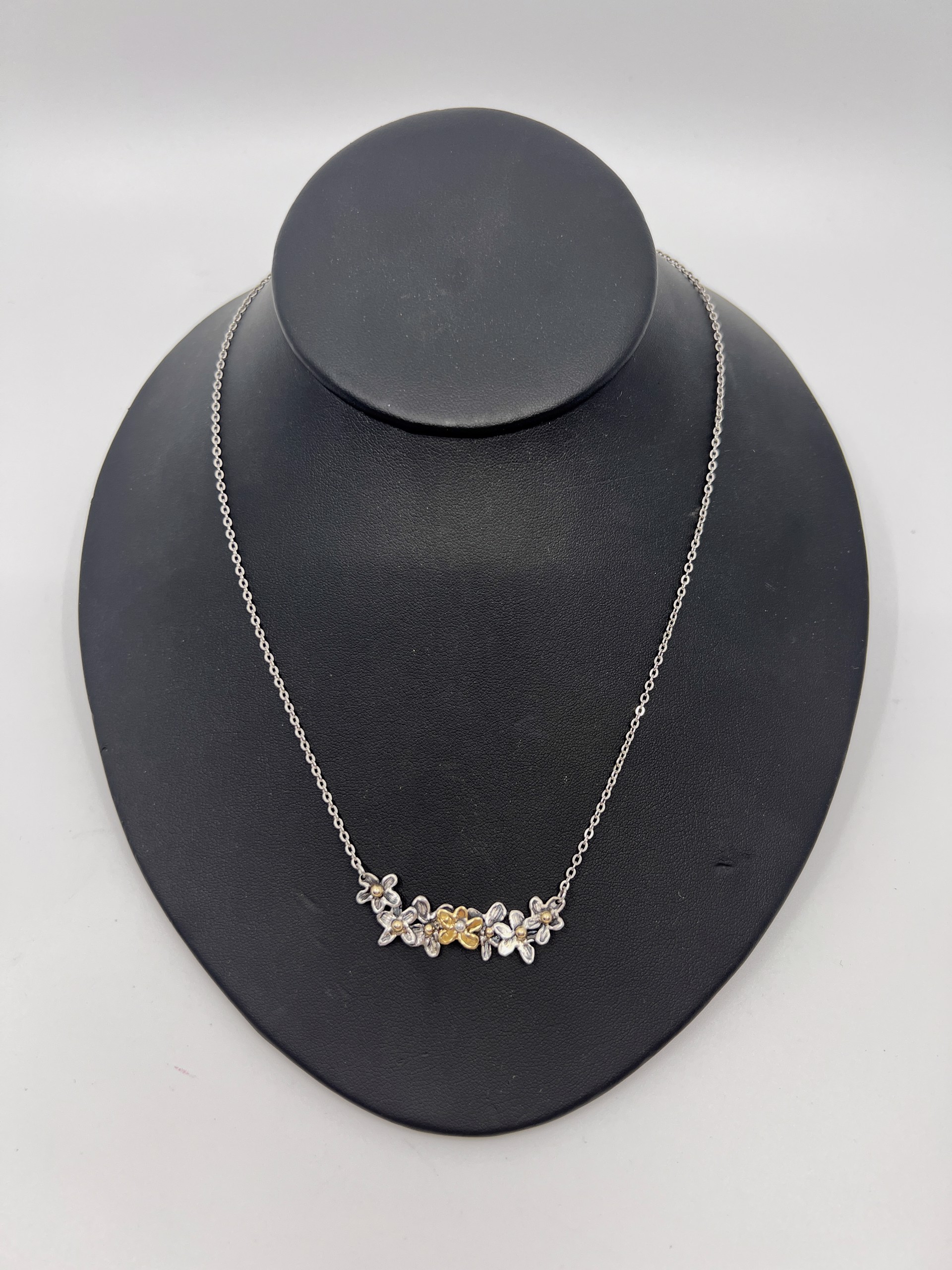 9601 Silver Flower Necklace with Gold Center by Beth Benowich