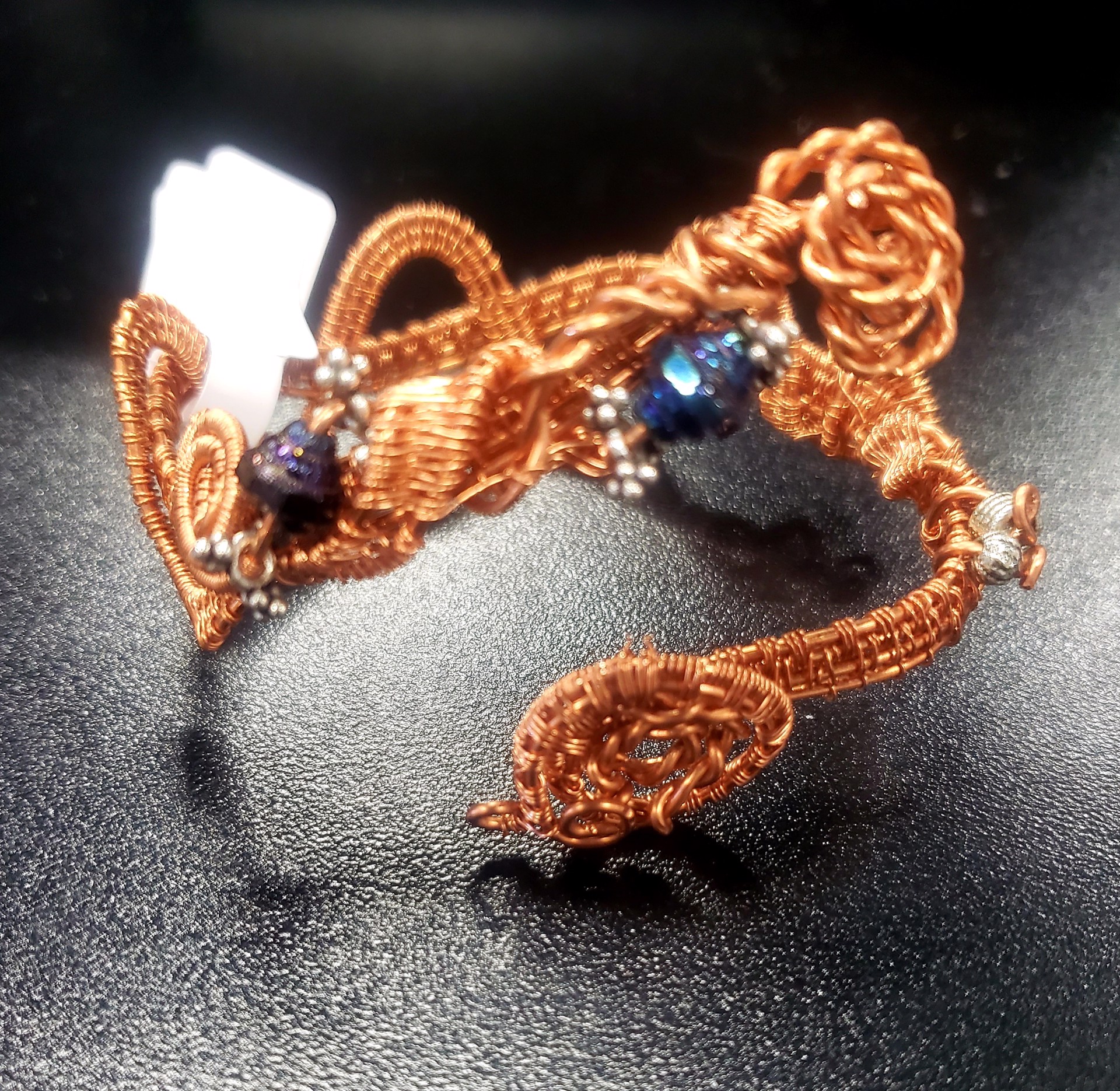 copper adjustable bracelet with crystal and turquoise by Leba London
