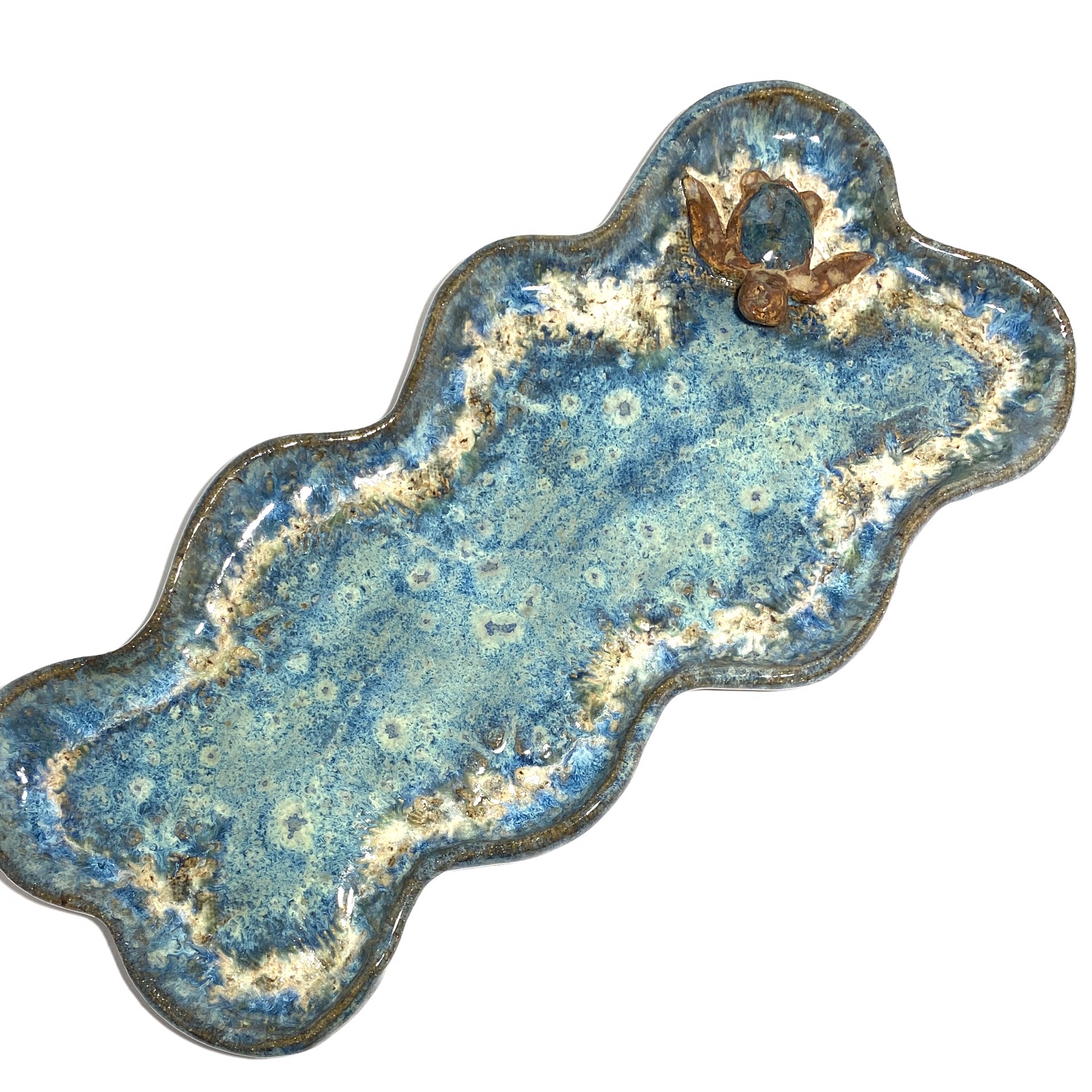 Wavy Tray with Turtle (Blue Glaze) LG23-1139 by Jim & Steffi Logan