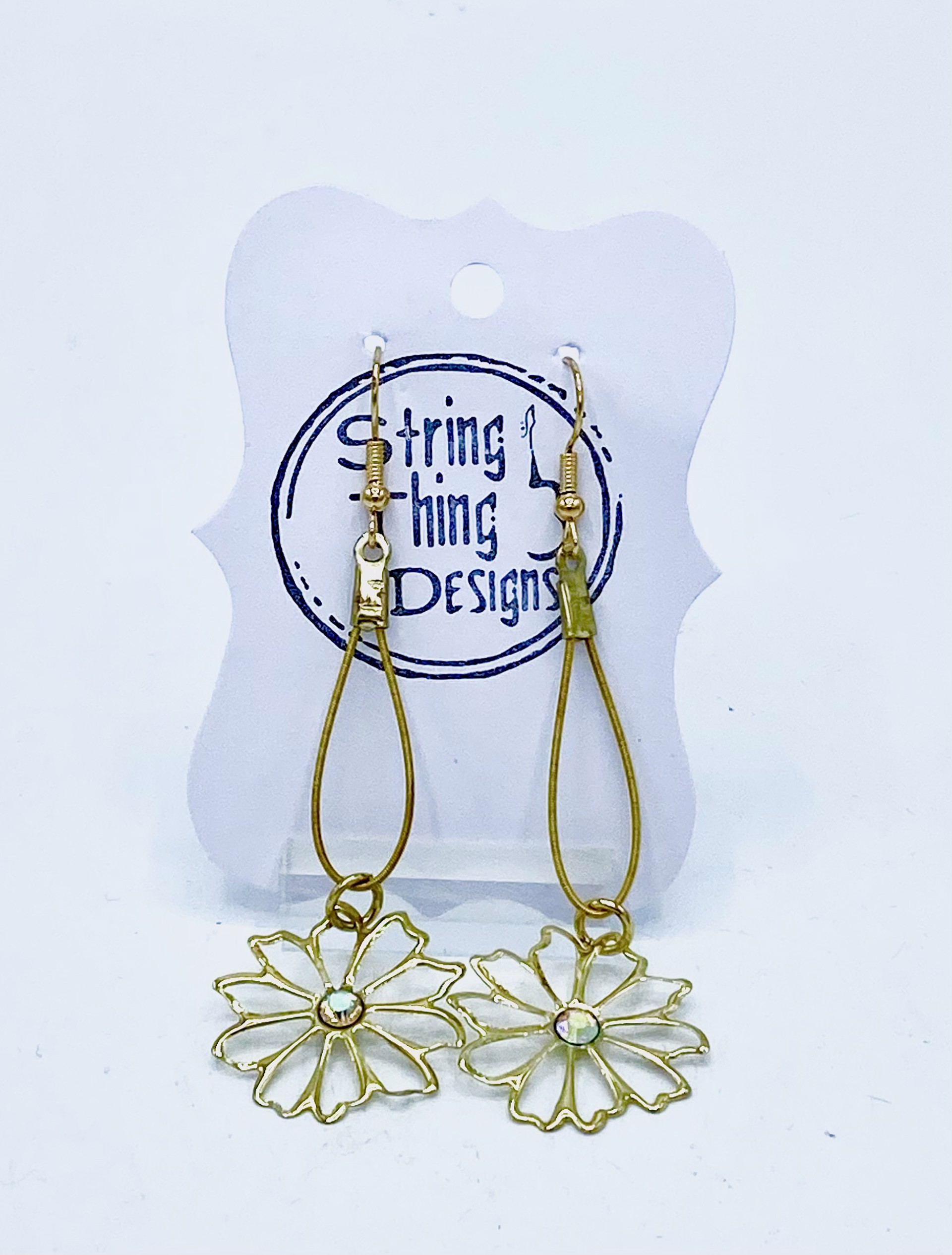 Guitar String Dangle Flower Earrings by String Thing Designs