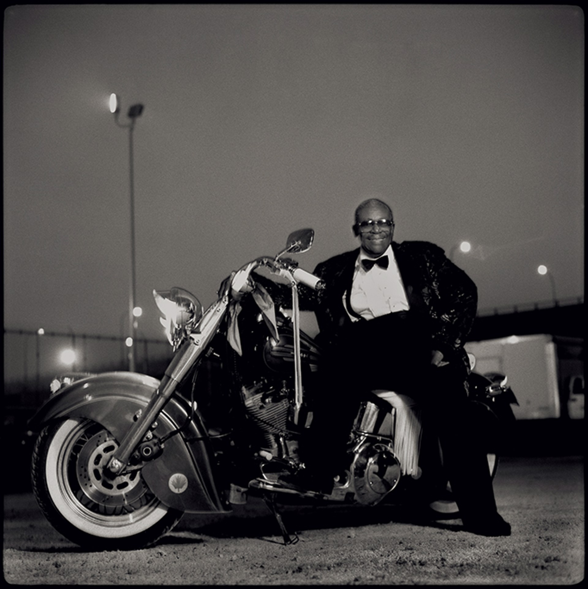 97055 B.B. King On Motorcycle BW by Timothy White