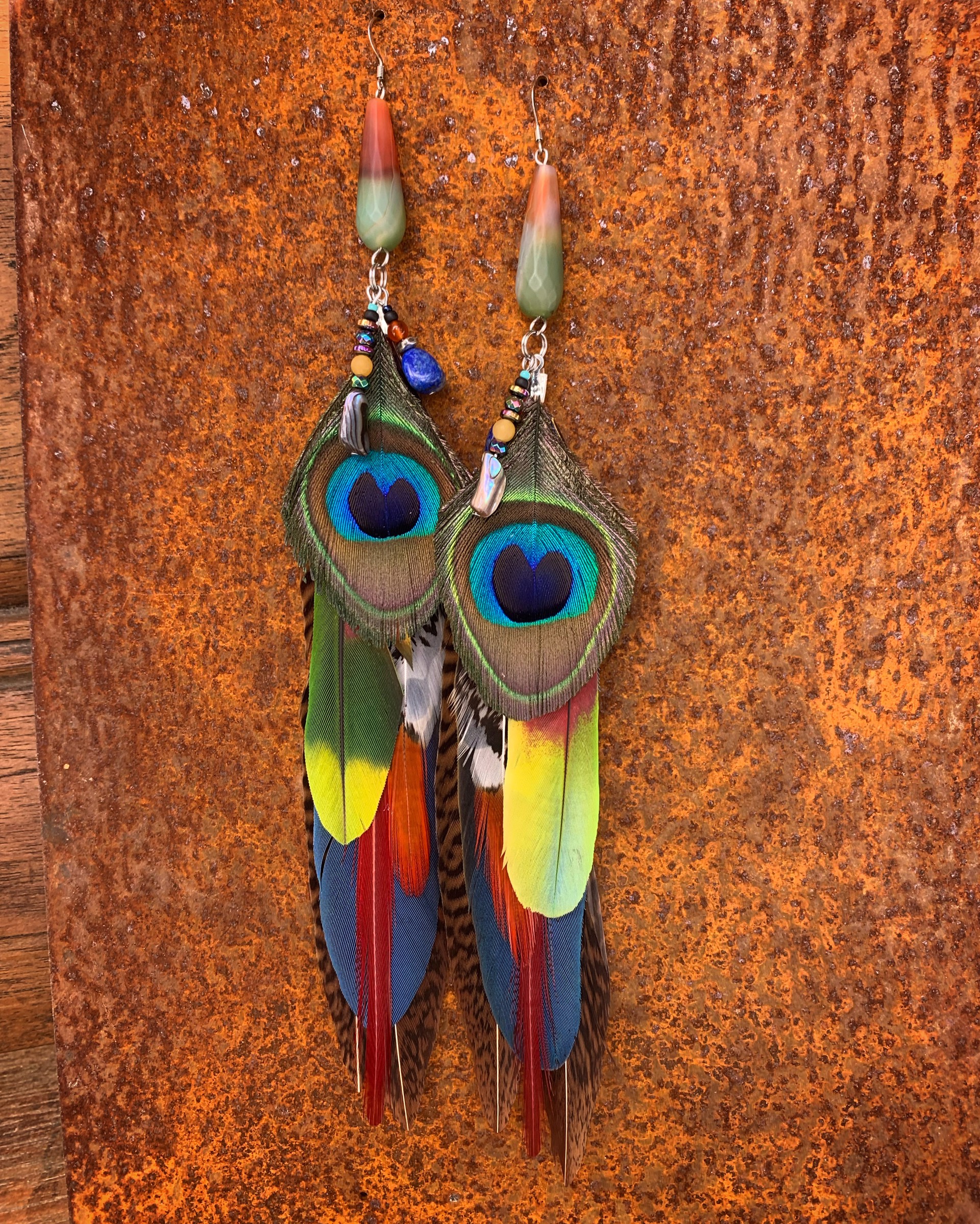 K553 Parrot and Peacock Earrings by Kelly Ormsby