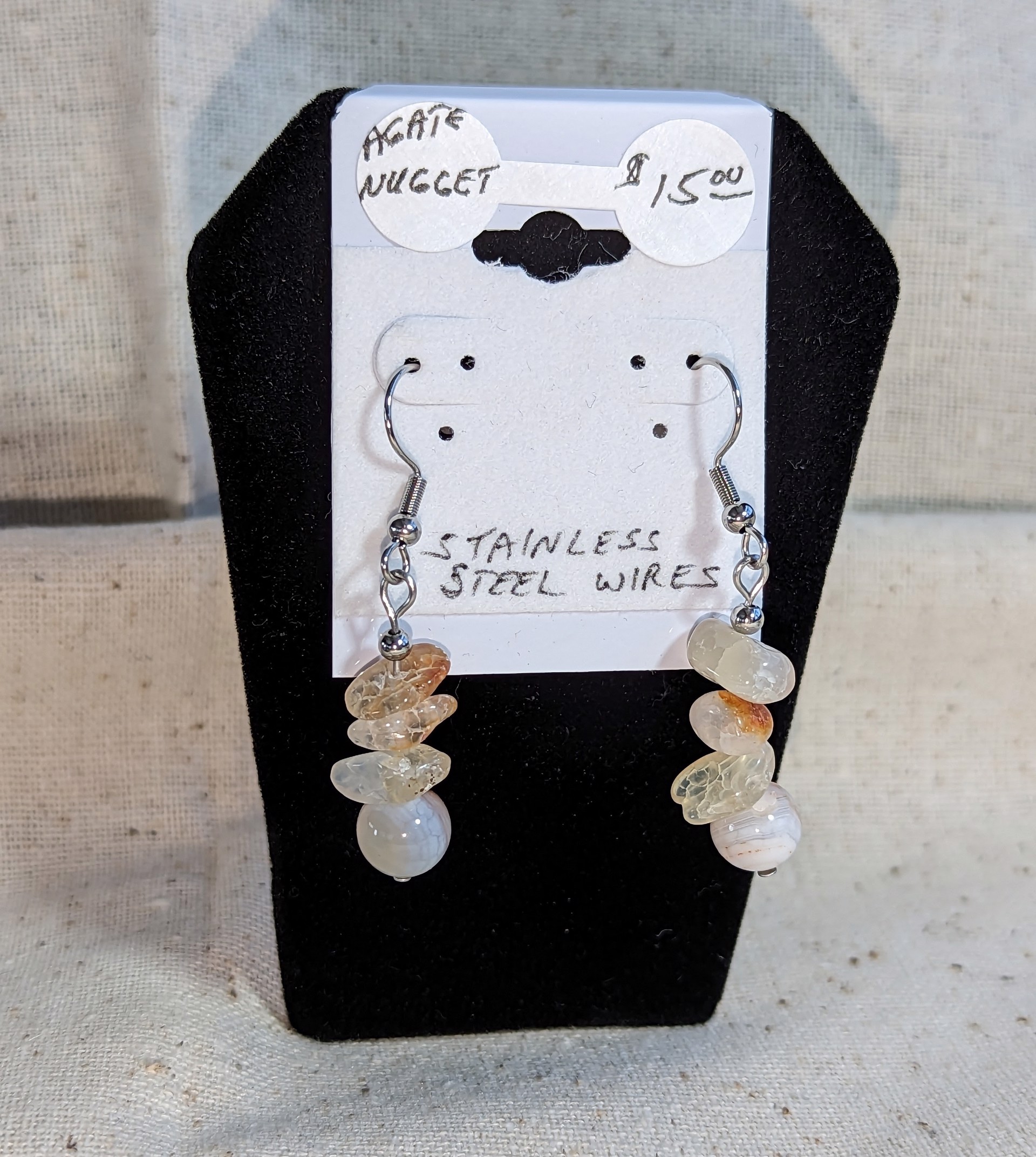 Agate nugget earrings by Betty Binder