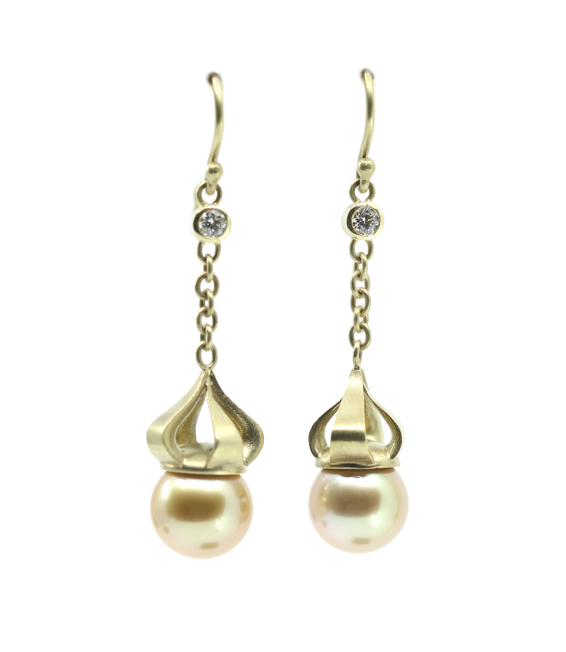 Gold Pearl Chain Earrings by Robin Waynee