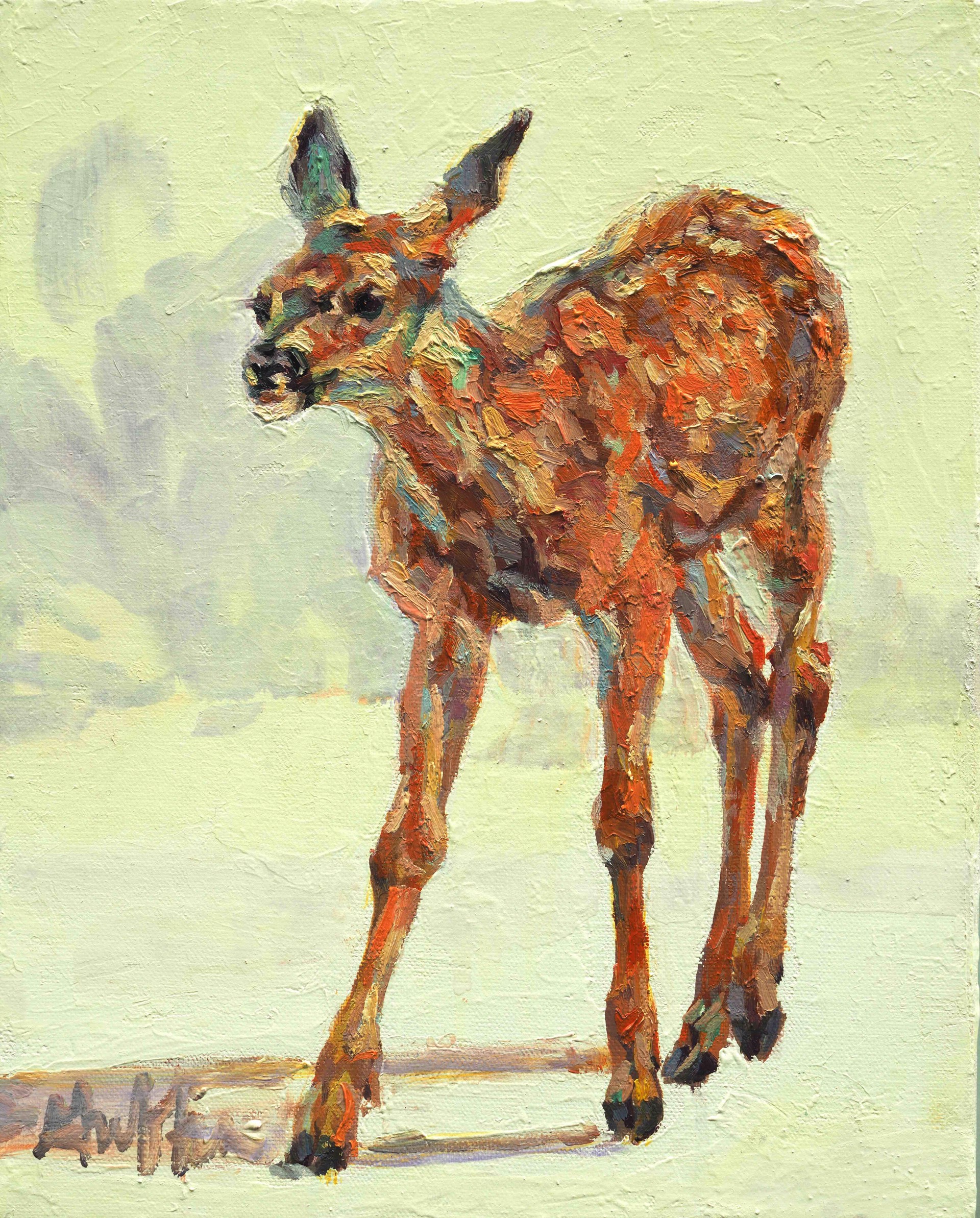 Original Contemporary Oil Painting Of An Elk Calf Walking By Patricia Griffin Available At Gallery Wild