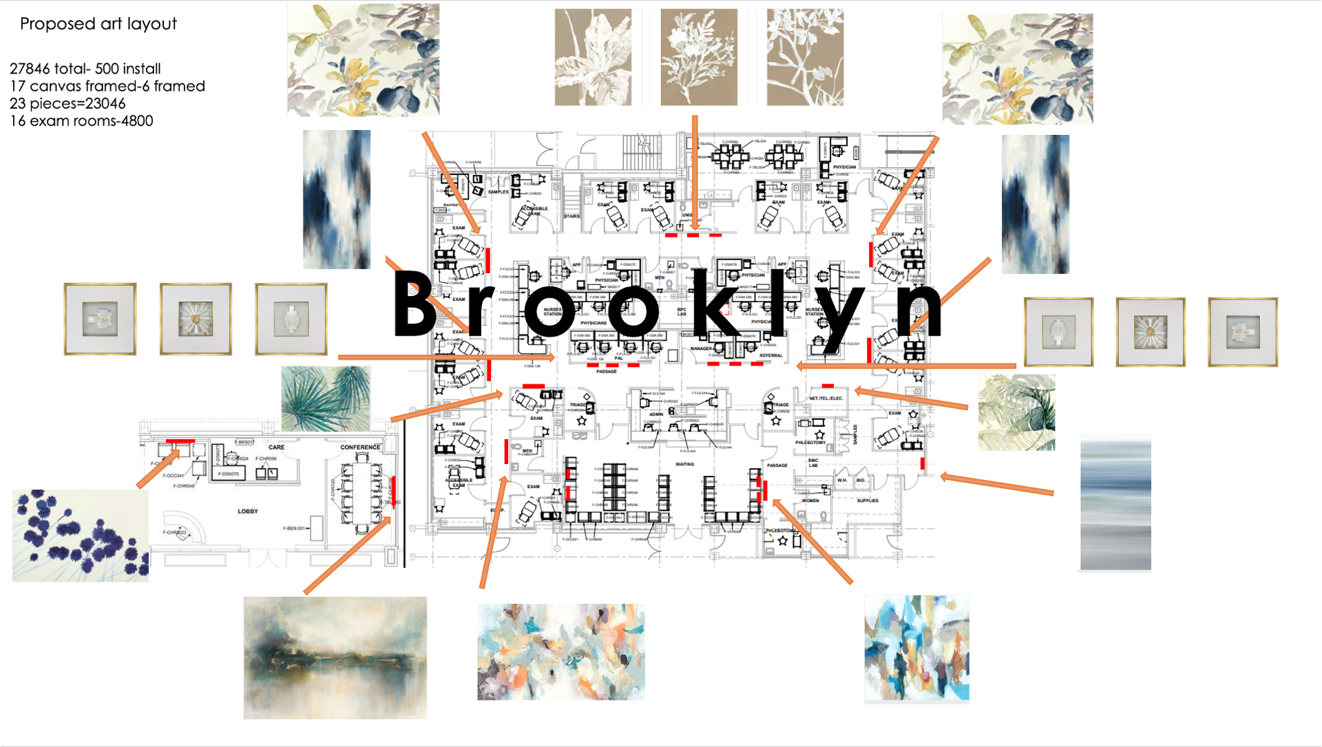 BPC Brooklyn-23 framed Canvas Prints & 6 framed dimensional pieces by Printwork LB