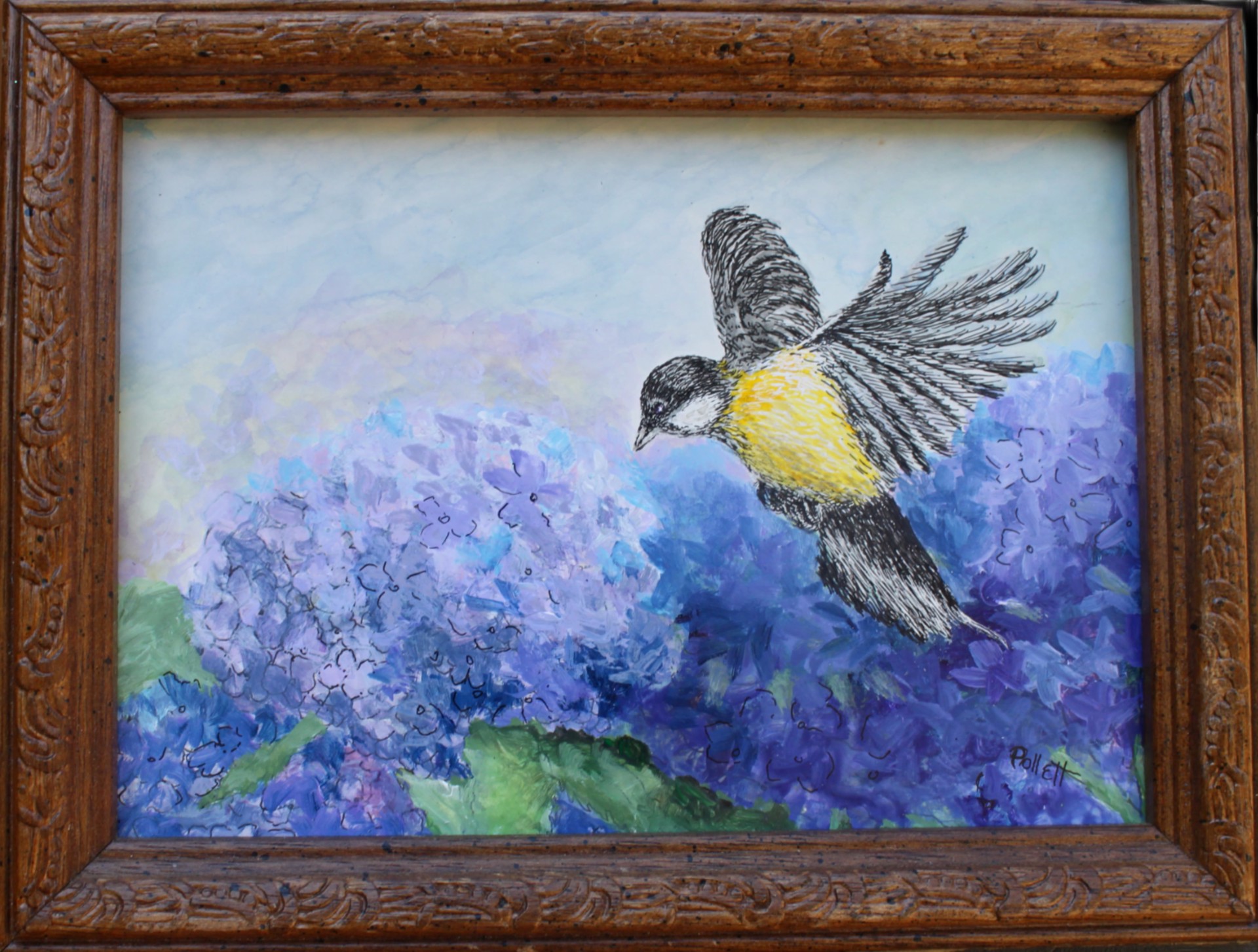 Great Tit with Hydrangea by Cynthia Jewell Pollett