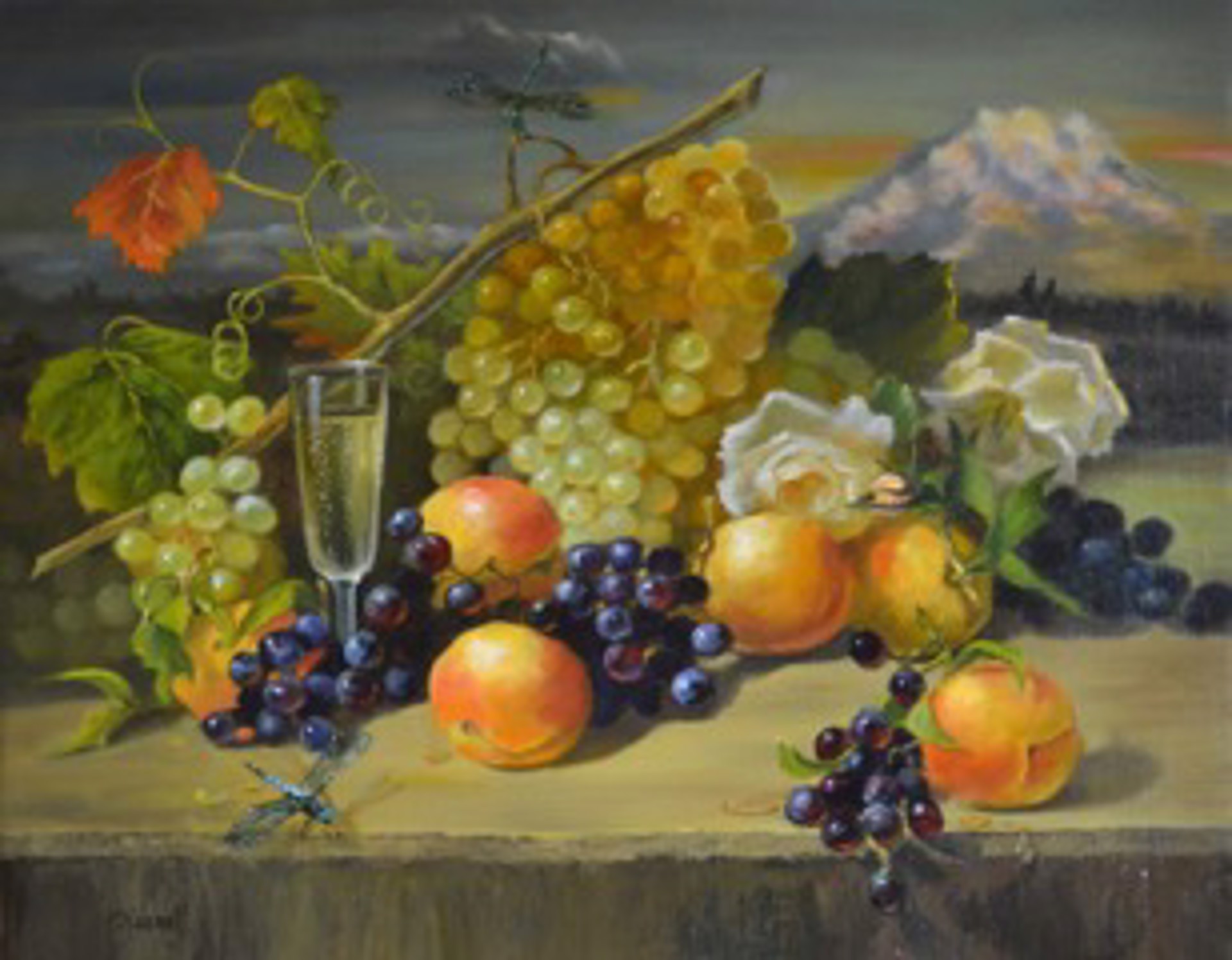 Champagne Grapes With Mountain View by Raenell Doyle